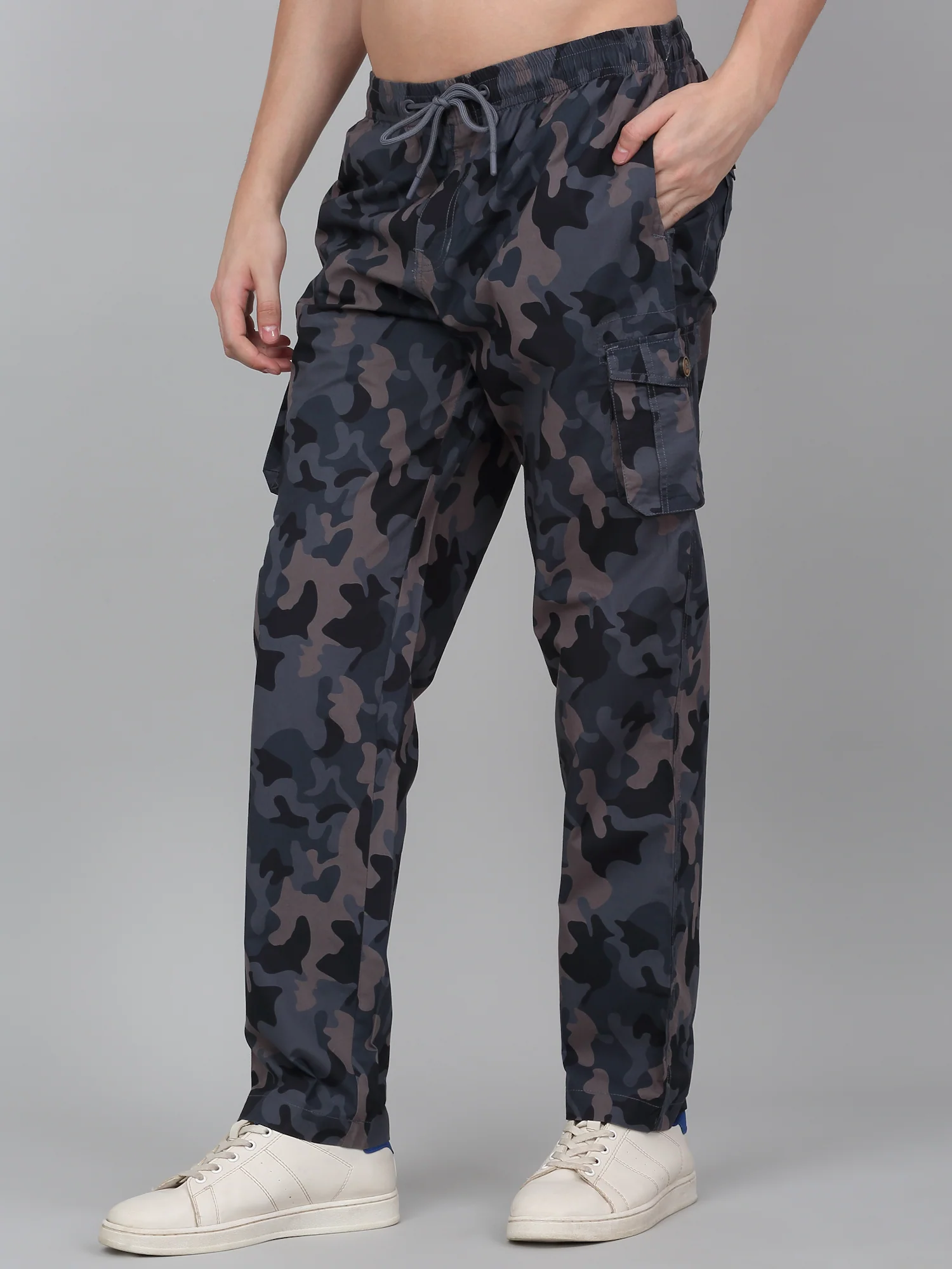 Men's Grey Printed Full Length Cargo - Image 3