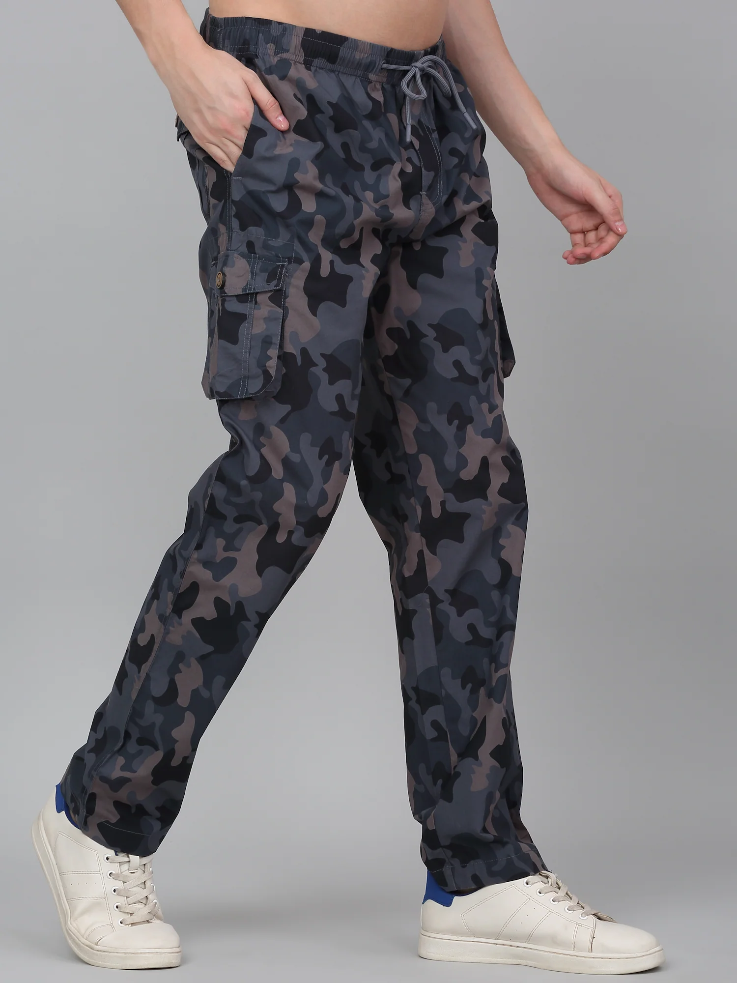 Men's Grey Printed Full Length Cargo - Image 4