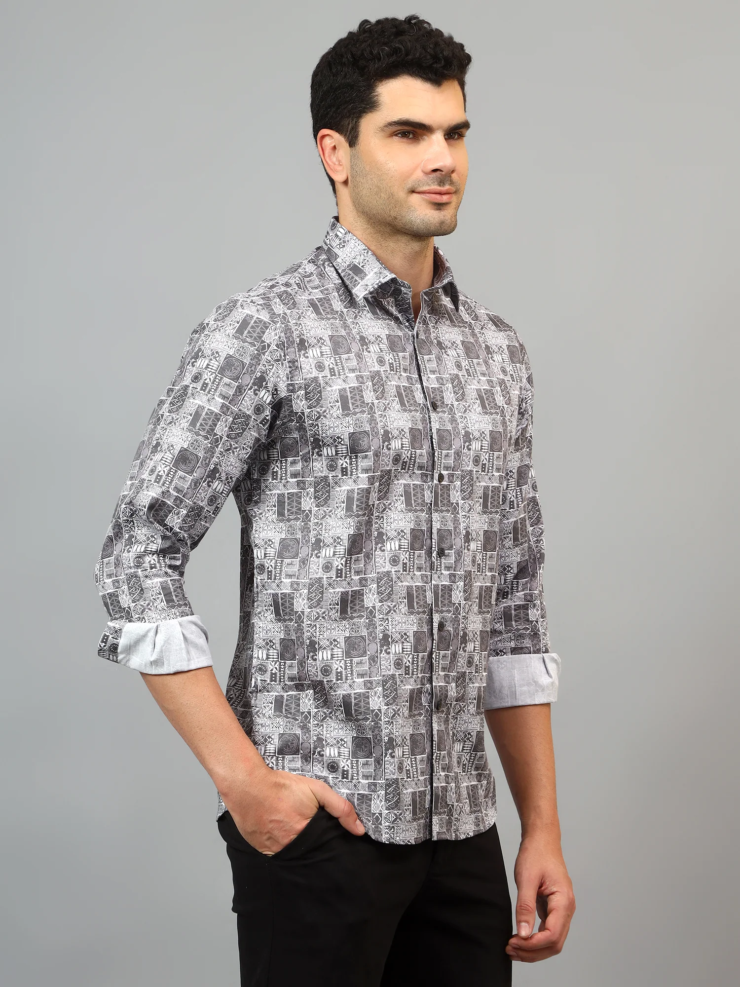 Formal Shirt for Men l Breathable & Soft with Color Fastness Regular Fit Spread Collar Neck Cotton Fabric Printed Pattern - Image 3