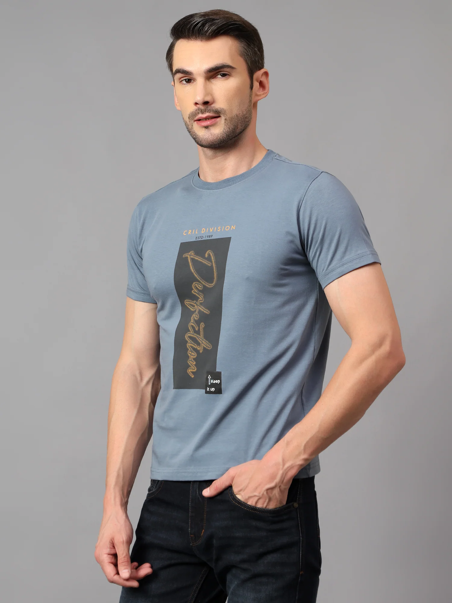 T-Shirt for Men | Breathable & Soft with Color Fastness Regular Fit Round Neck Cotton Blend Fabric Printed Pattern - Image 4