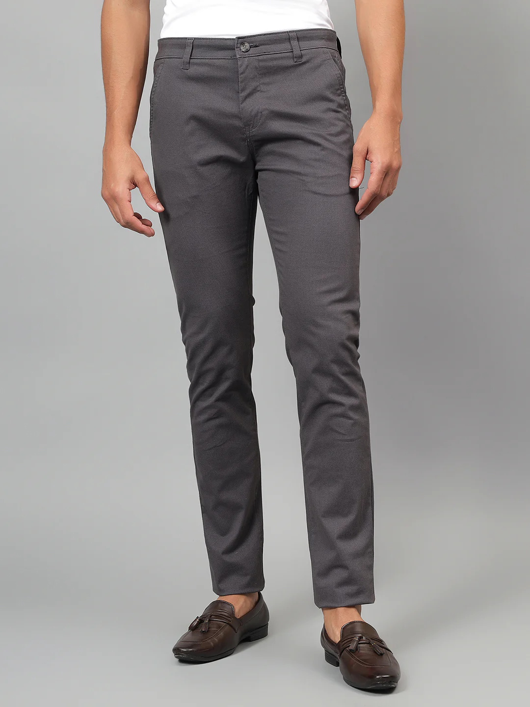 Casual Trouser for Men | Breathable & Soft with Color Fastness Regular Fit Cotton Blend Fabric Self Design Pattern Button Closure - Image 2