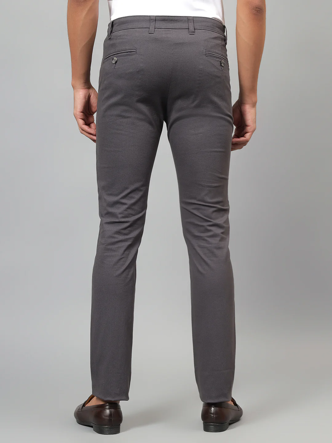 Casual Trouser for Men | Breathable & Soft with Color Fastness Regular Fit Cotton Blend Fabric Self Design Pattern Button Closure - Image 3