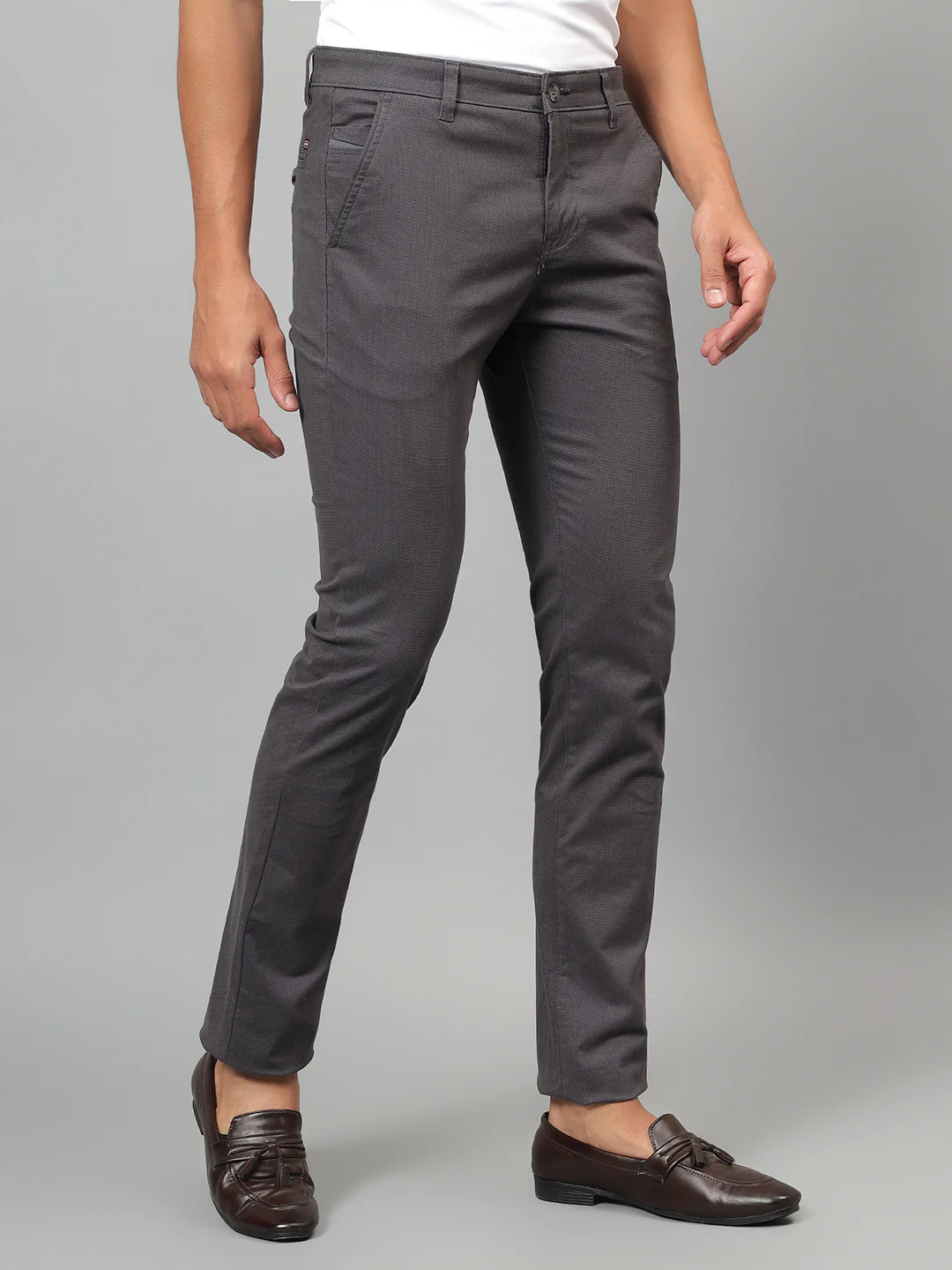 Casual Trouser for Men | Breathable & Soft with Color Fastness Regular Fit Cotton Blend Fabric Self Design Pattern Button Closure - Image 5