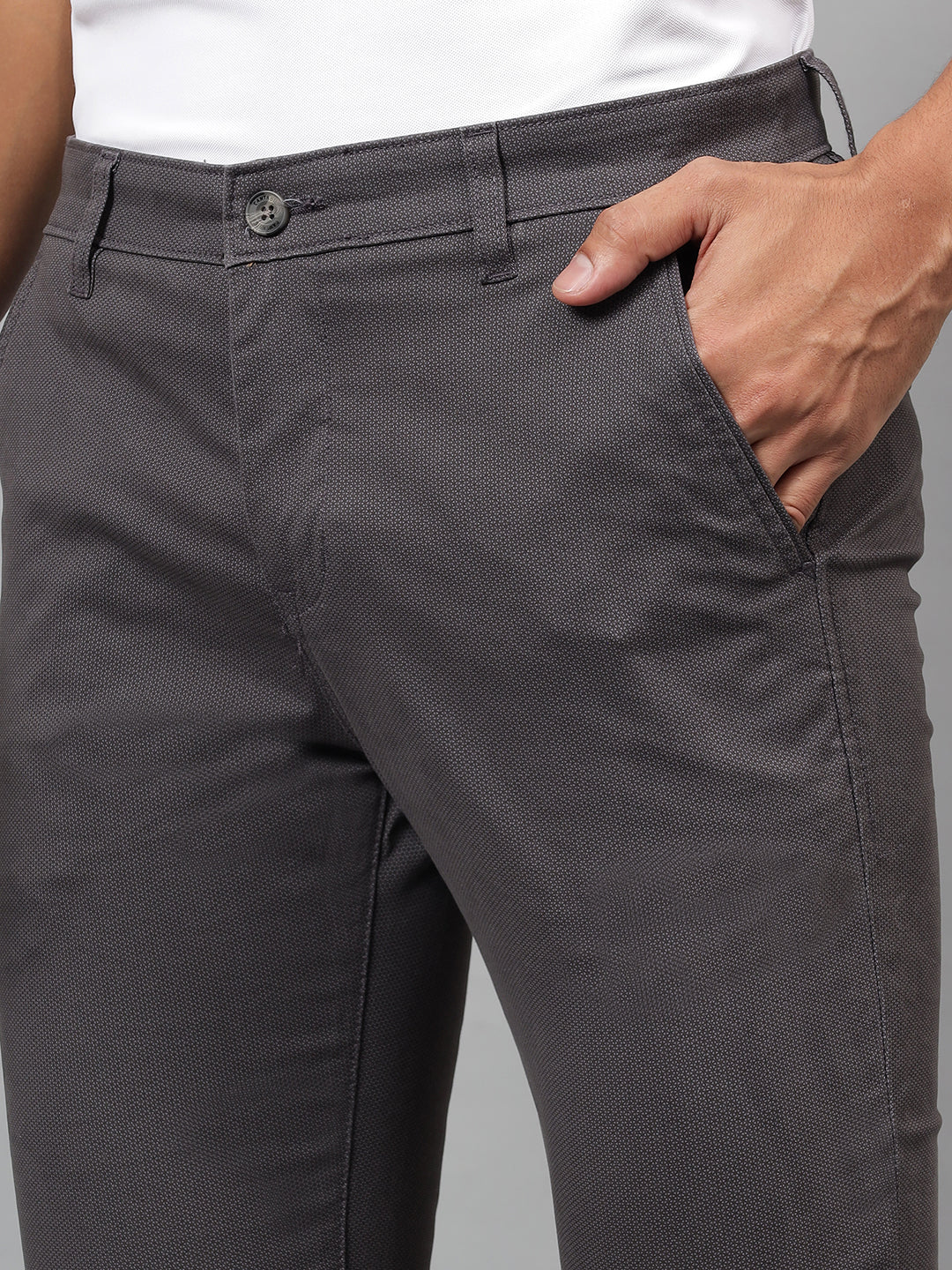 Casual Trouser for Men | Breathable & Soft with Color Fastness Regular Fit Cotton Blend Fabric Self Design Pattern Button Closure - Image 6