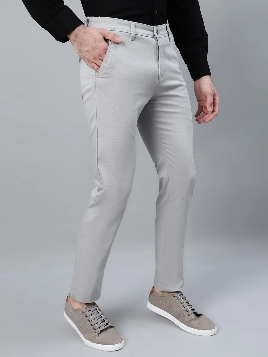 Casual Trouser for Men | Breathable & Soft with Color Fastness Regular Fit Cotton Blend Fabric Solid Pattern Button Closure - Image 4