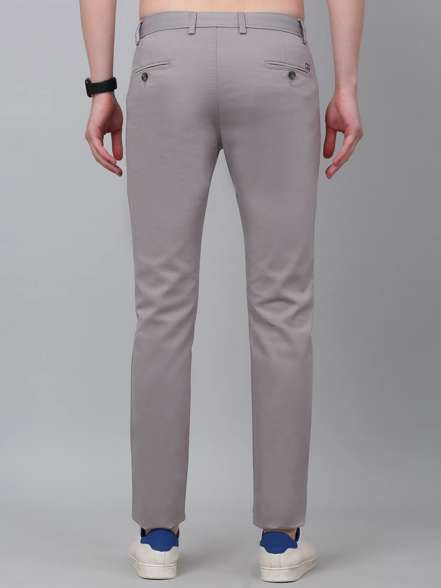 Men's Grey Self-Design Non-Pleated Stretchable Casual Trouser - Image 2