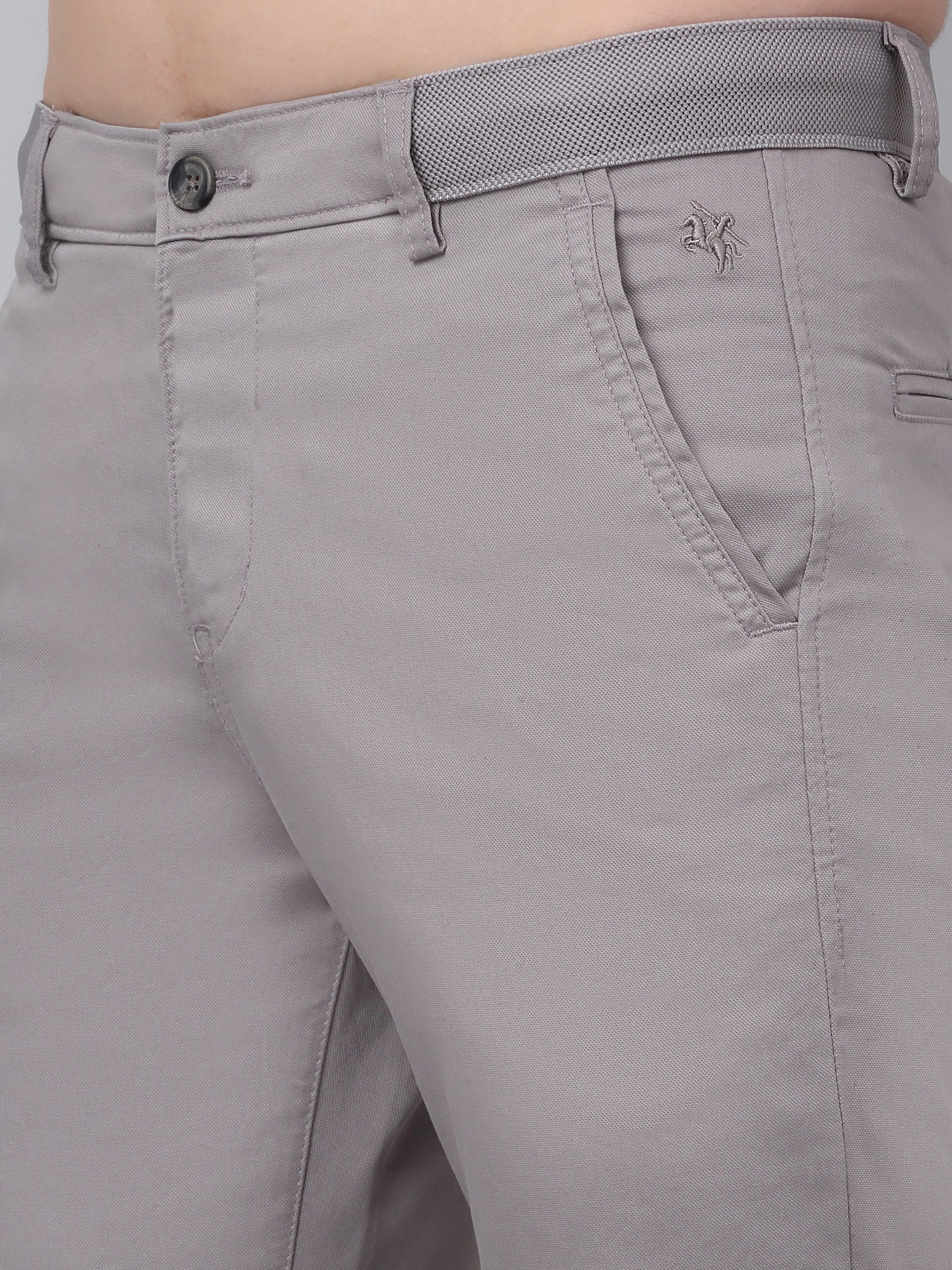 Men's Grey Self-Design Non-Pleated Stretchable Casual Trouser - Image 5