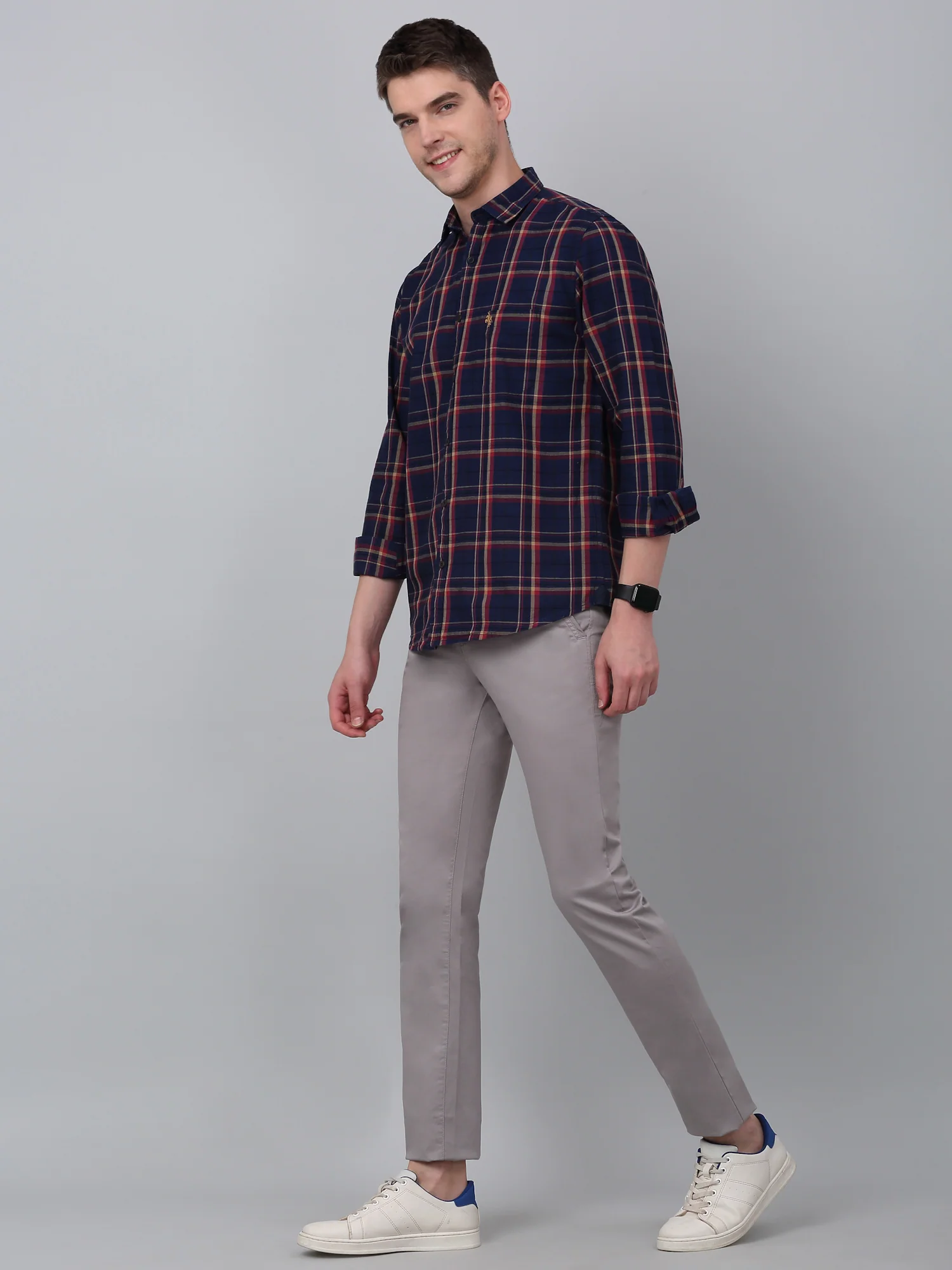 Men's Grey Self-Design Non-Pleated Stretchable Casual Trouser - Image 6