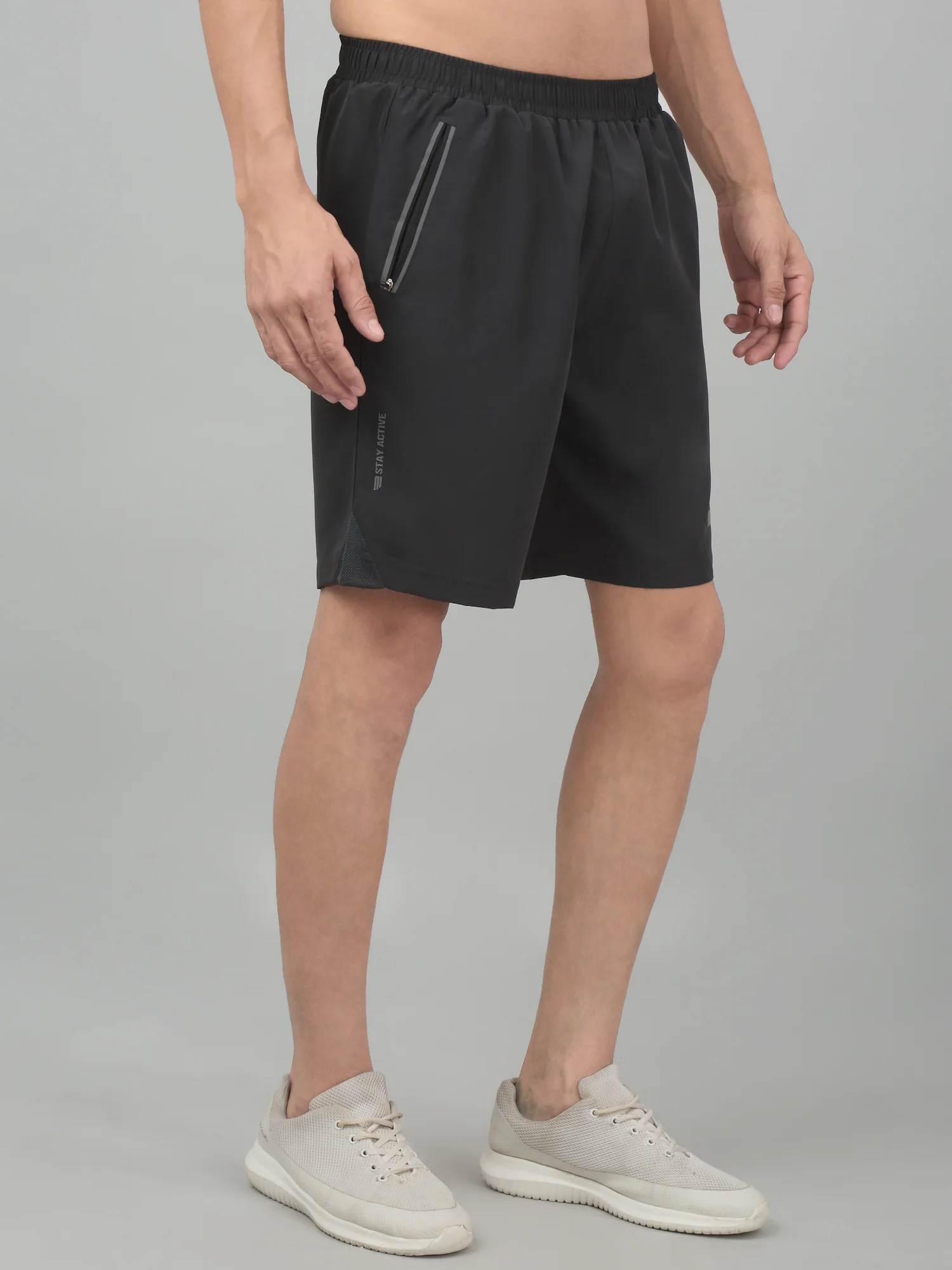 Men's Grey Solid Activewear Shorts - Image 3