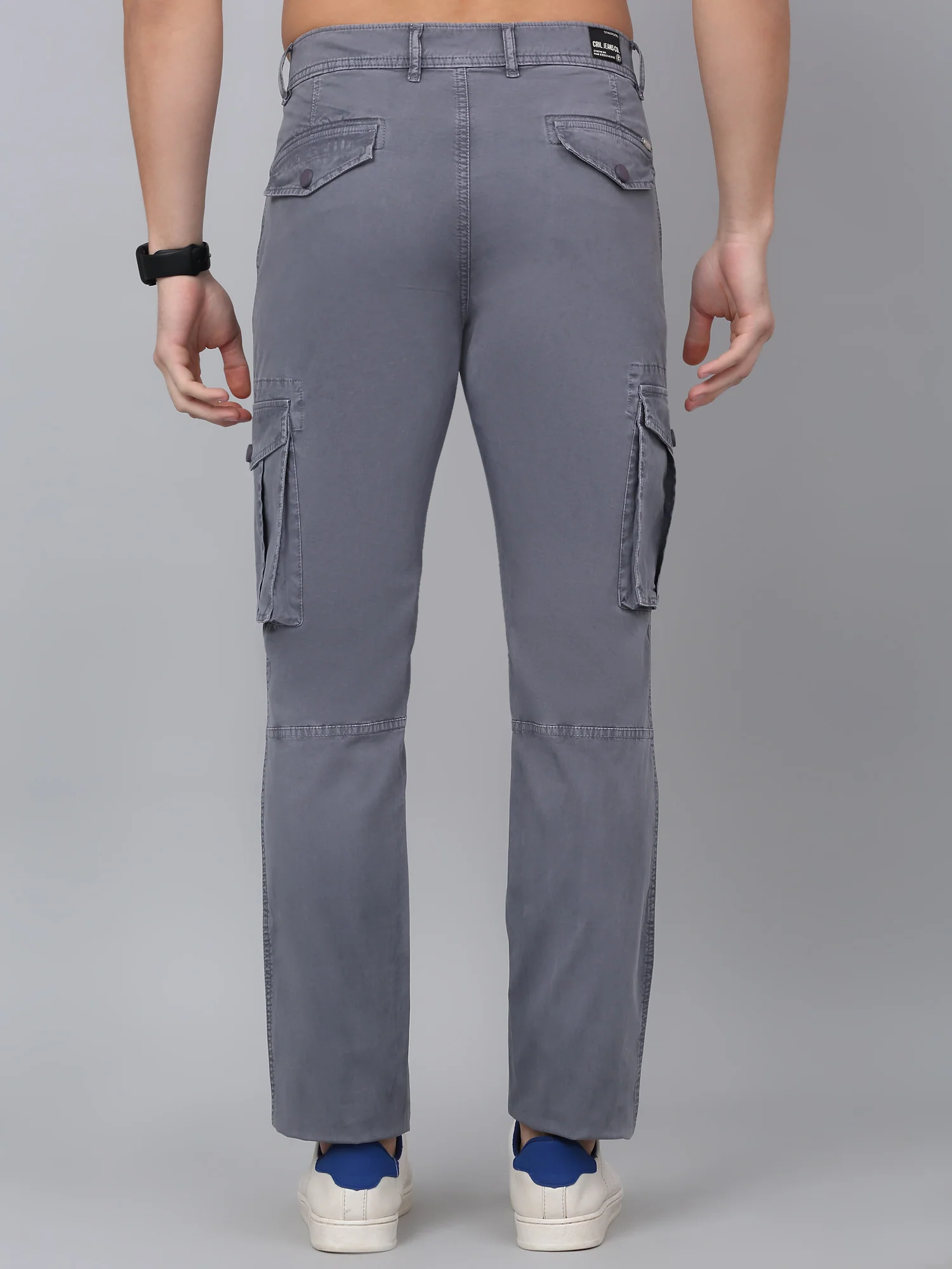 Men's Grey Solid Full Length Stretchable Cargo - Image 2
