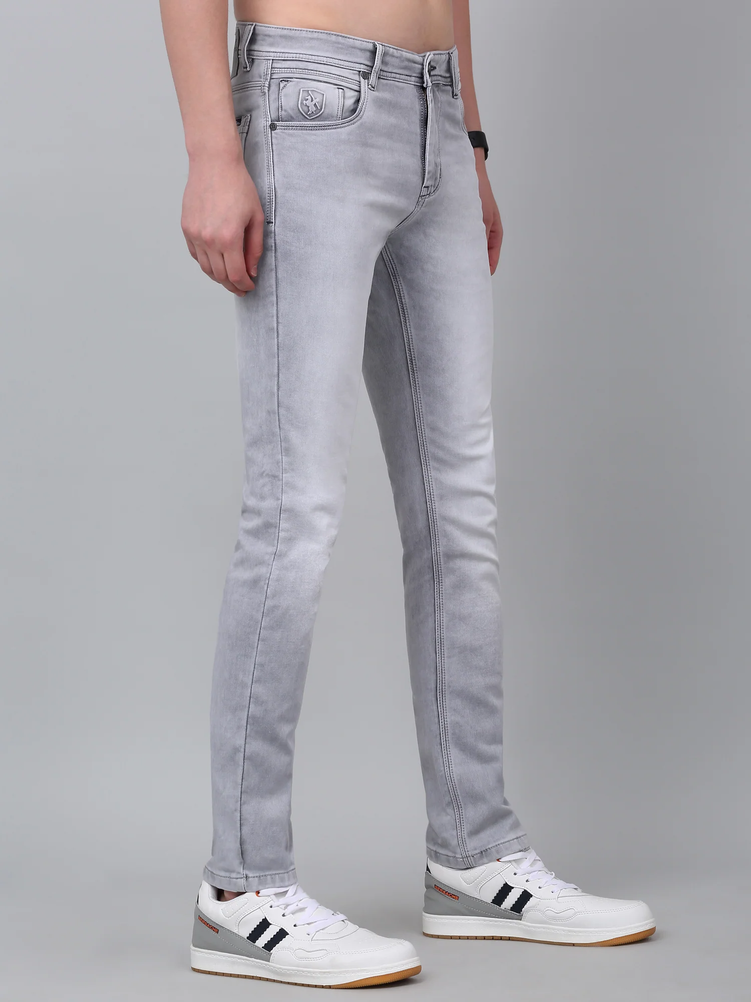 Denim Jeans for Men l Breathable & Soft with Color Fastness Ultra Narrow Fit Cotton Fabric Solid Pattern Button Closure - Image 4