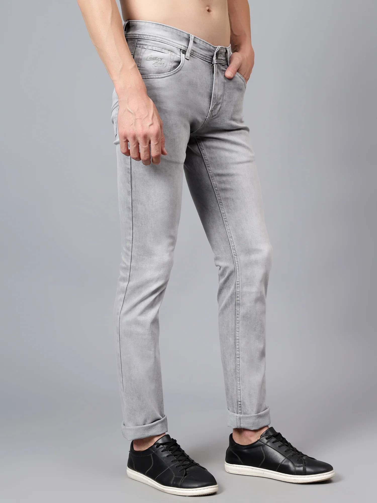 Denim Jeans for Men l Breathable & Soft with Color Fastness Ultra Narrow Fit Cotton Fabric Solid Pattern Button Closure - Image 3