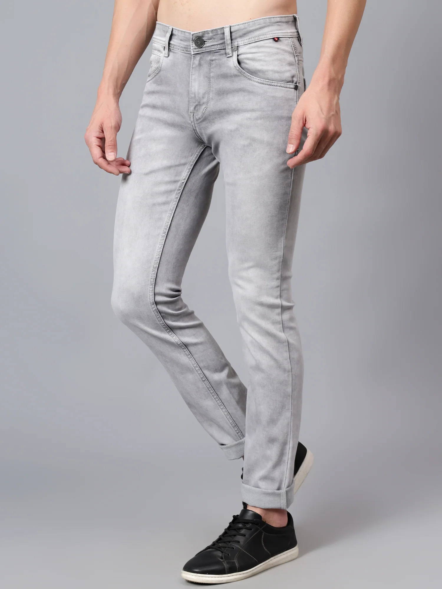 Denim Jeans for Men l Breathable & Soft with Color Fastness Ultra Narrow Fit Cotton Fabric Solid Pattern Button Closure - Image 4