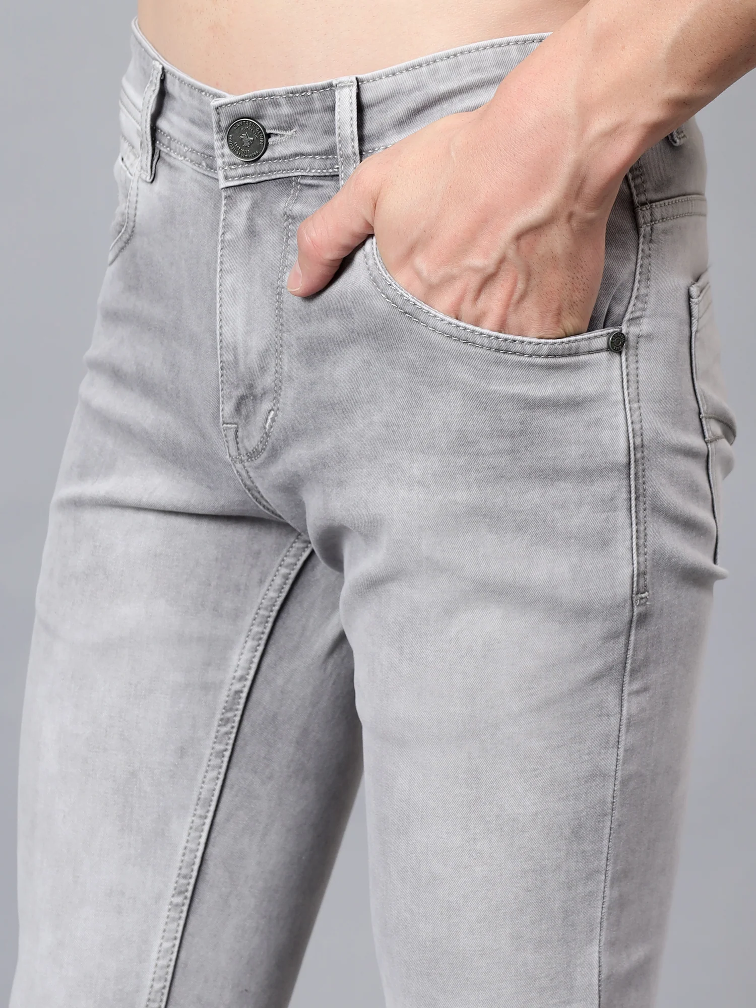 Denim Jeans for Men l Breathable & Soft with Color Fastness Ultra Narrow Fit Cotton Fabric Solid Pattern Button Closure - Image 5