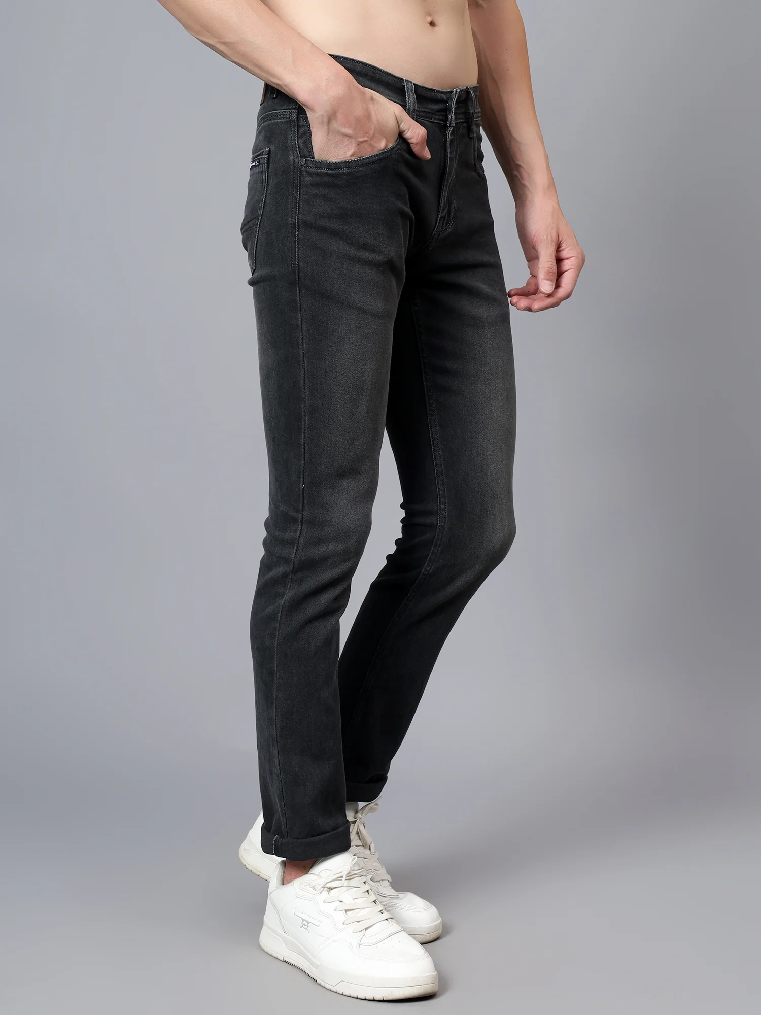 Denim Jeans for Men l Breathable & Soft with Color Fastness Ultra Narrow Fit Cotton Fabric Solid Pattern Button Closure - Image 3