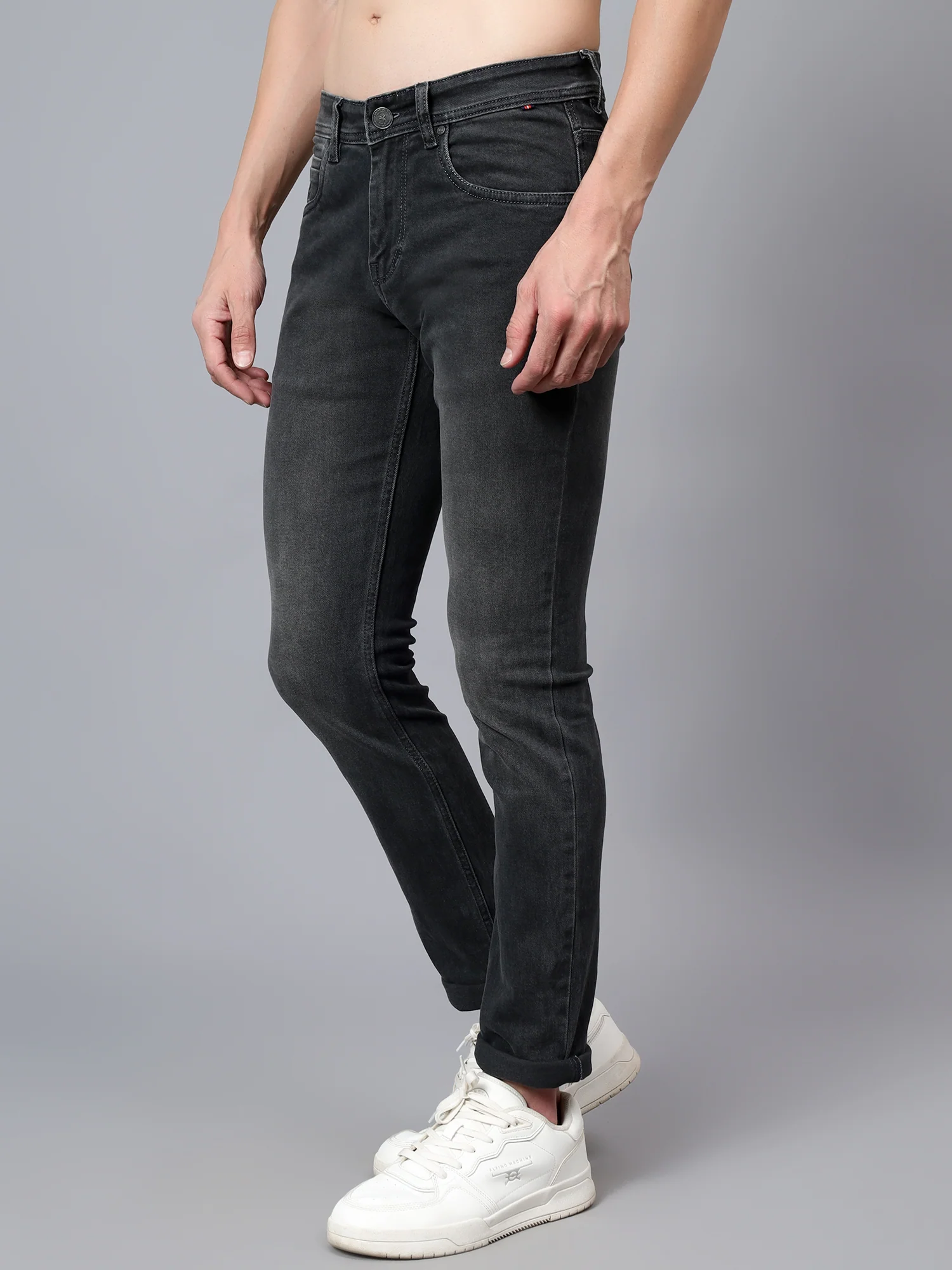 Denim Jeans for Men l Breathable & Soft with Color Fastness Ultra Narrow Fit Cotton Fabric Solid Pattern Button Closure - Image 4
