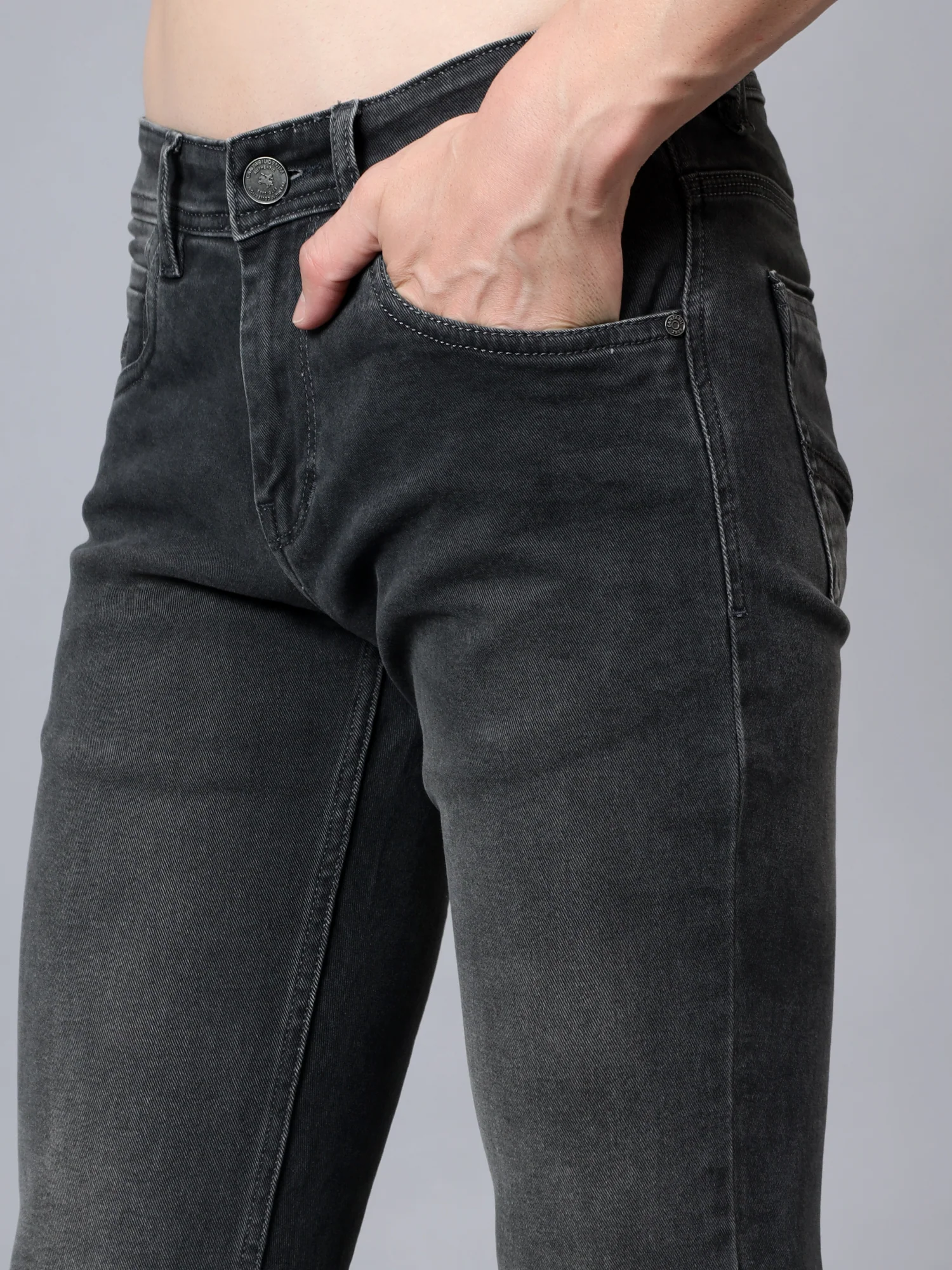 Denim Jeans for Men l Breathable & Soft with Color Fastness Ultra Narrow Fit Cotton Fabric Solid Pattern Button Closure - Image 5