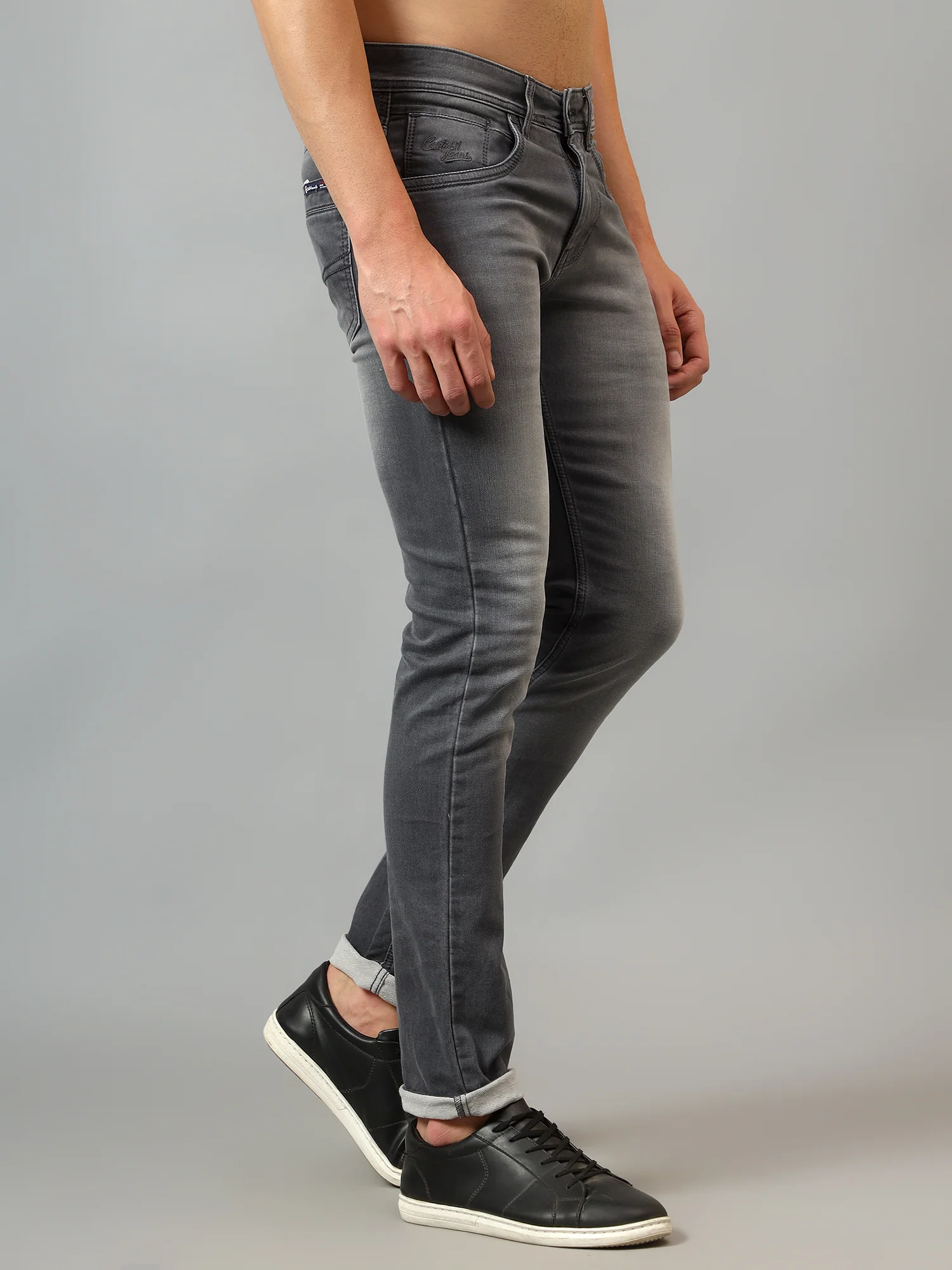 Denim Jeans for Men l Breathable & Soft with Color Fastness Ultra Narrow Fit Cotton Fabric Solid Pattern Button Closure - Image 3