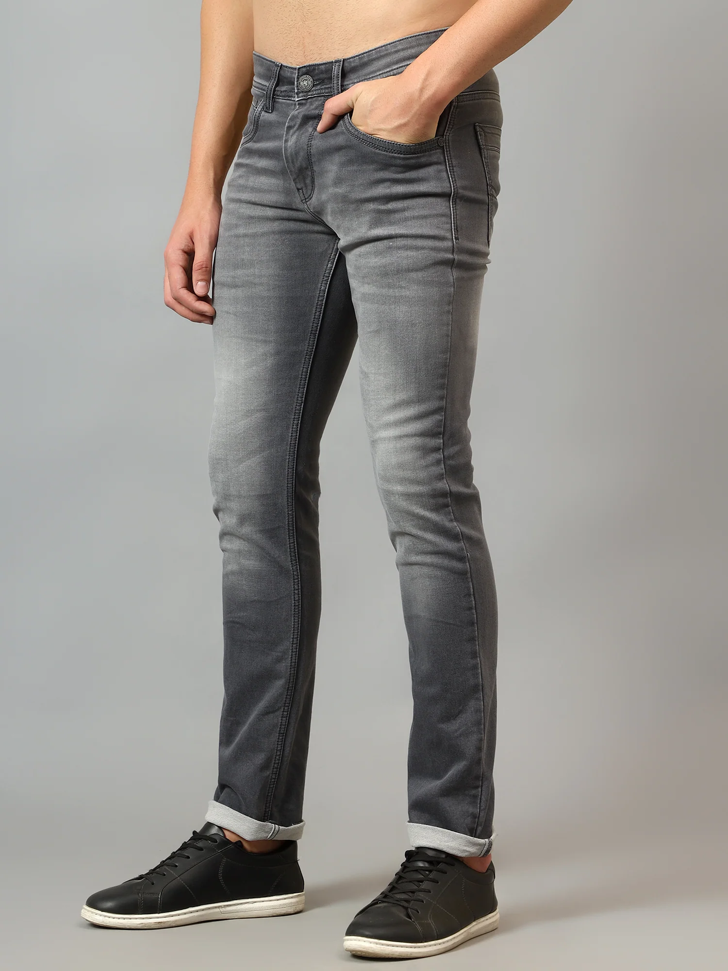 Denim Jeans for Men l Breathable & Soft with Color Fastness Ultra Narrow Fit Cotton Fabric Solid Pattern Button Closure - Image 4
