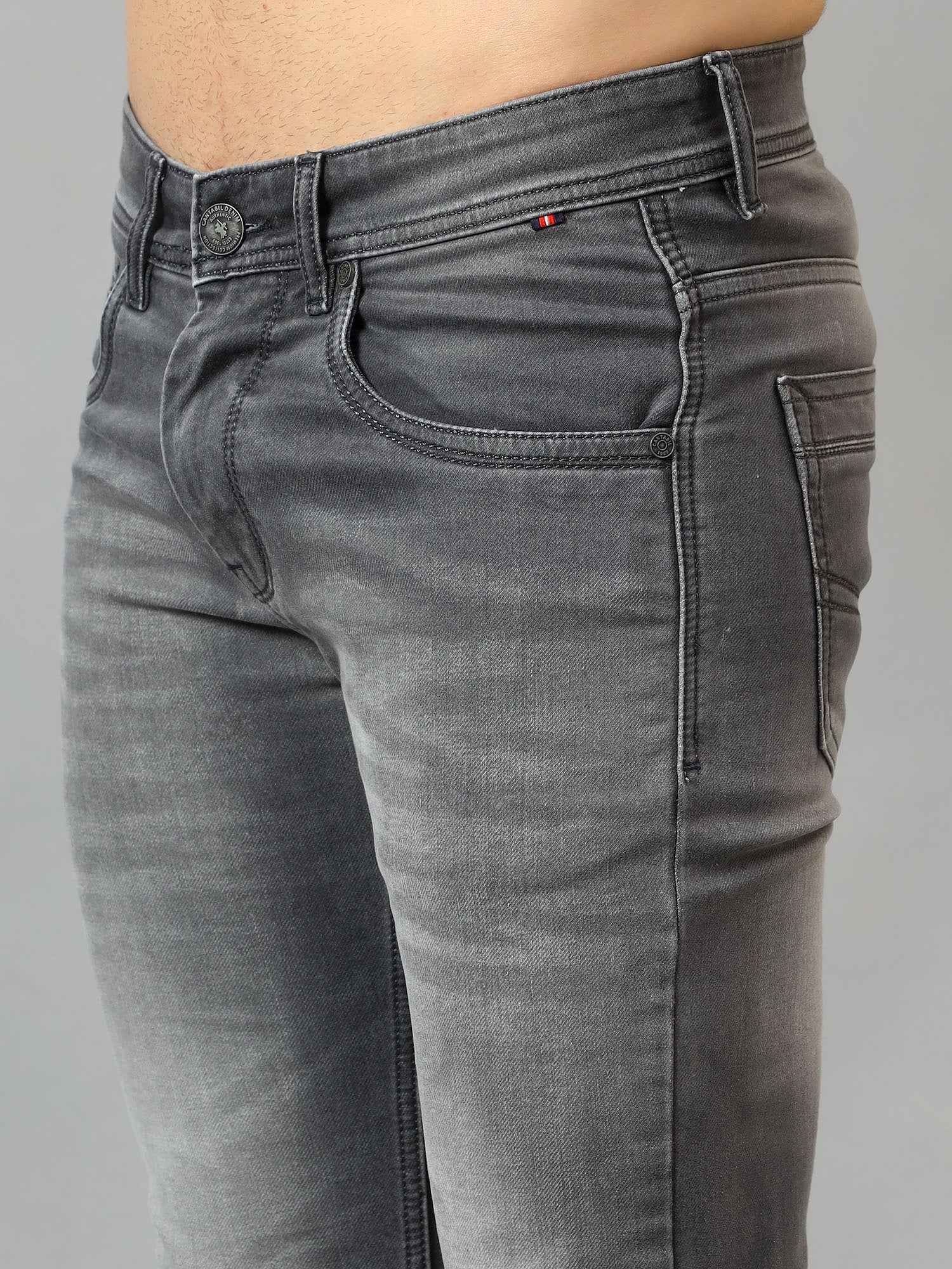 Denim Jeans for Men l Breathable & Soft with Color Fastness Ultra Narrow Fit Cotton Fabric Solid Pattern Button Closure - Image 5