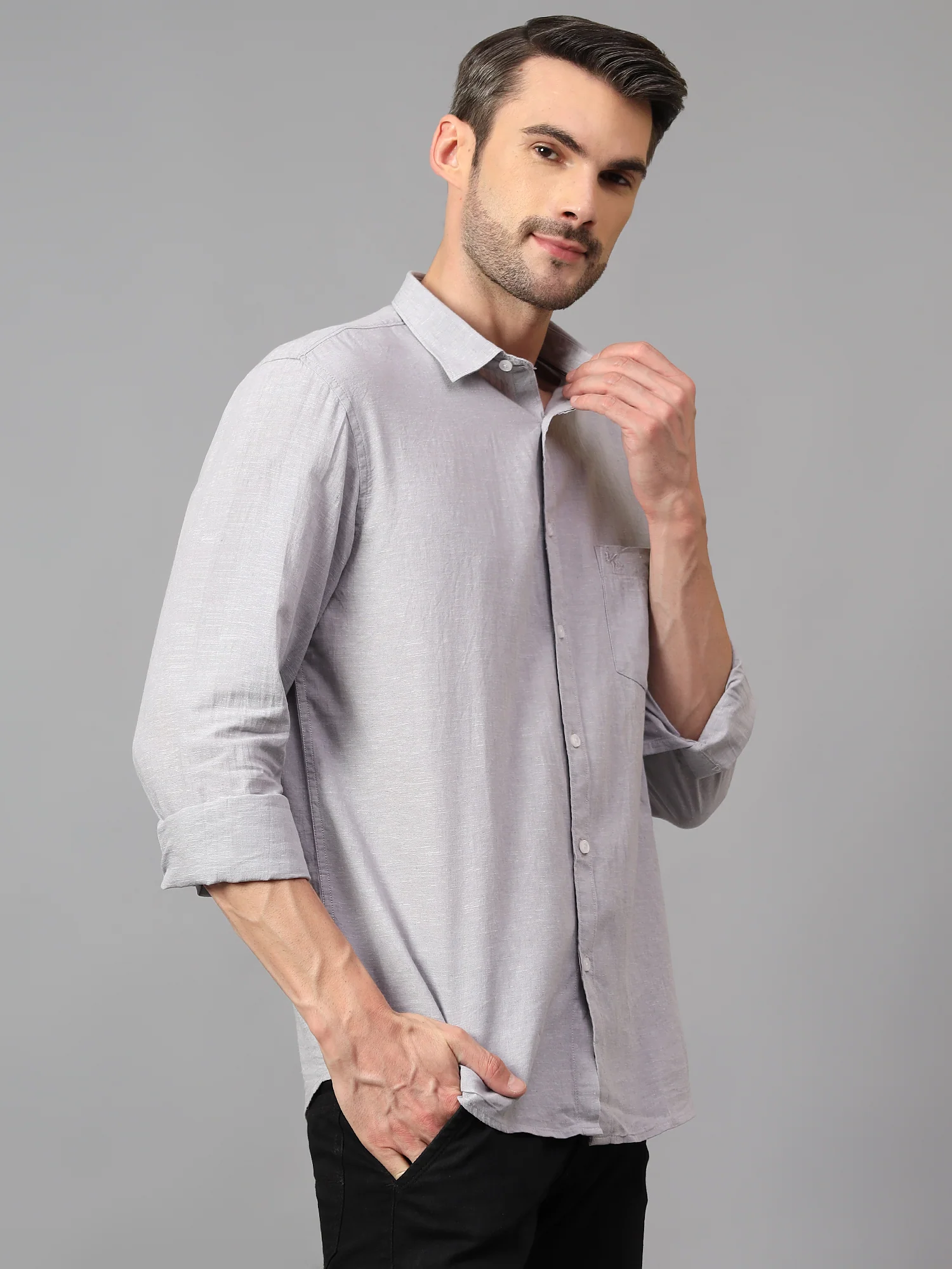 Casual Shirt for Men | Breathable & Soft with Color Fastness Regular Fit Spread Collar Neck Cotton Fabric Solid Pattern - Image 3