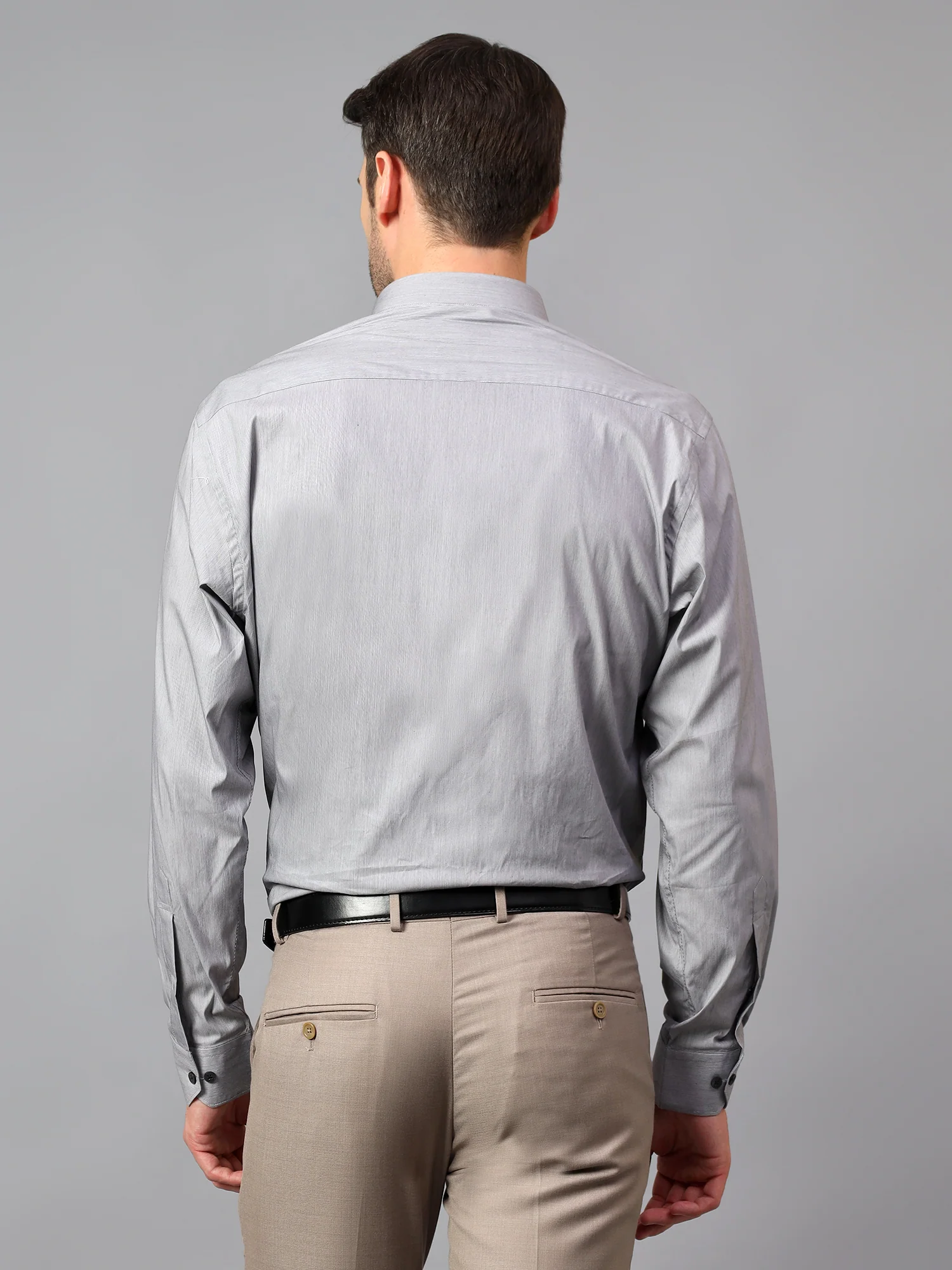 Men's Grey  Formal Pin Stripe Full Sleeve Shirt - Image 2