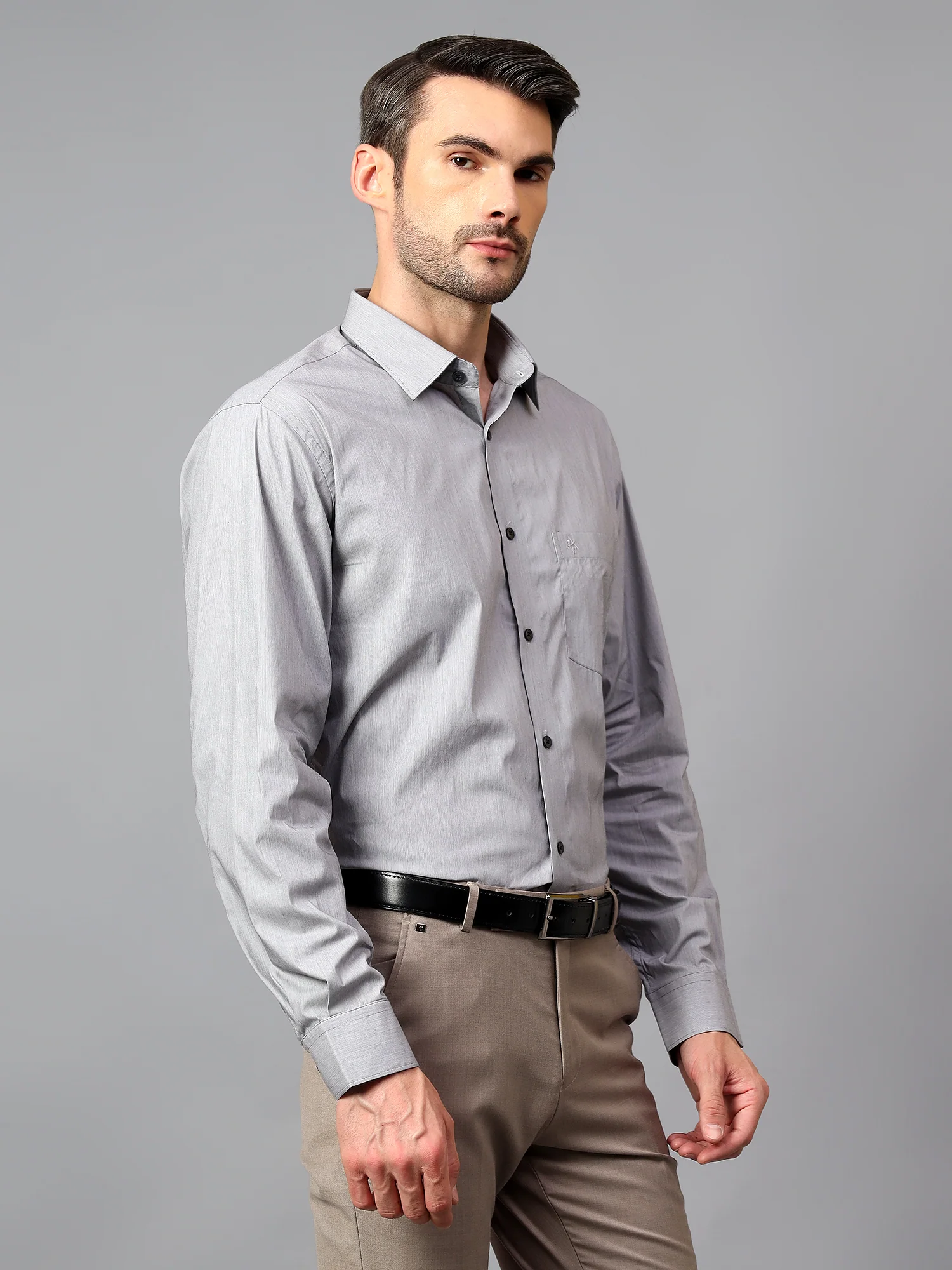 Men's Grey  Formal Pin Stripe Full Sleeve Shirt - Image 3
