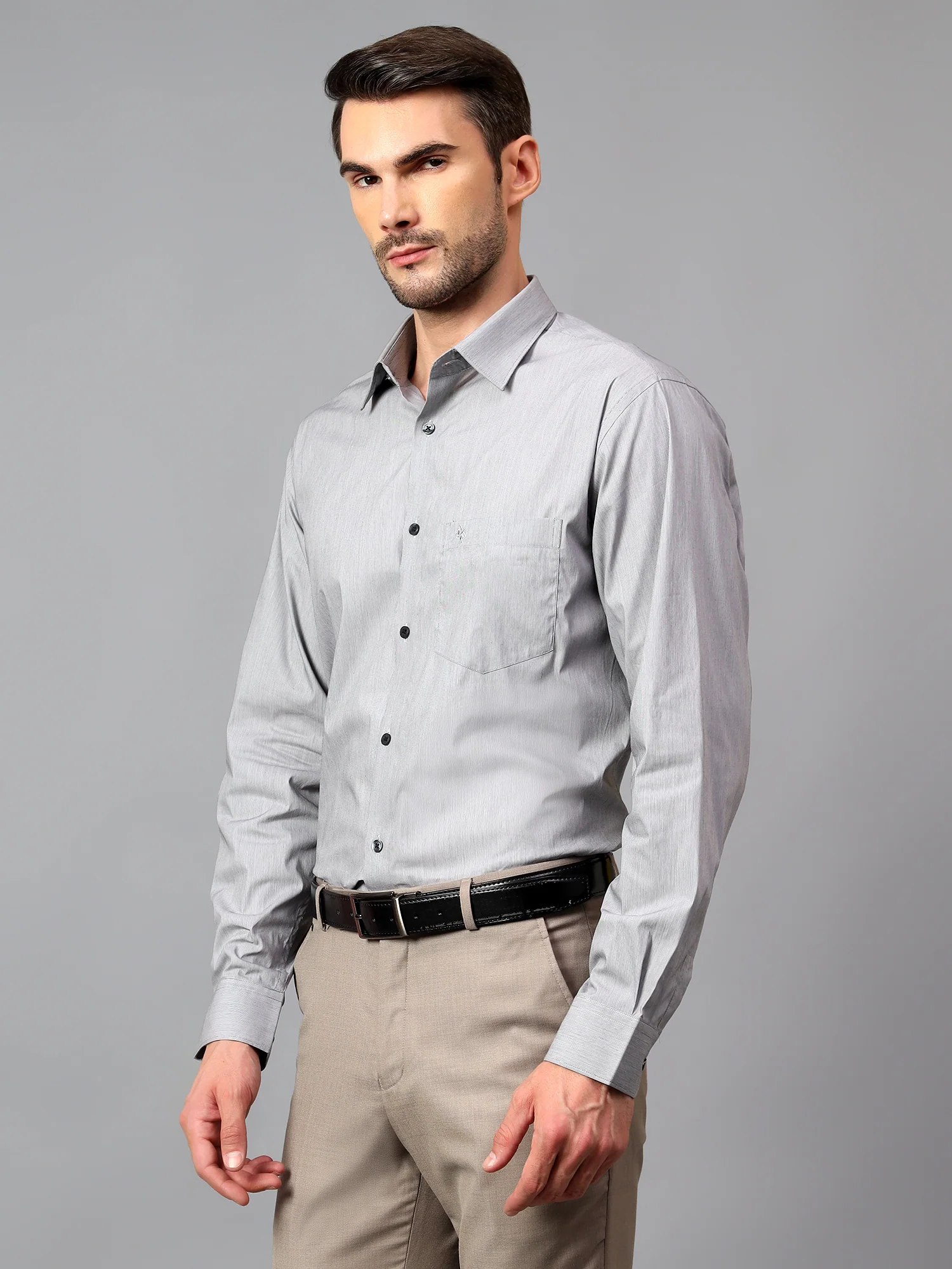 Men's Grey  Formal Pin Stripe Full Sleeve Shirt - Image 4