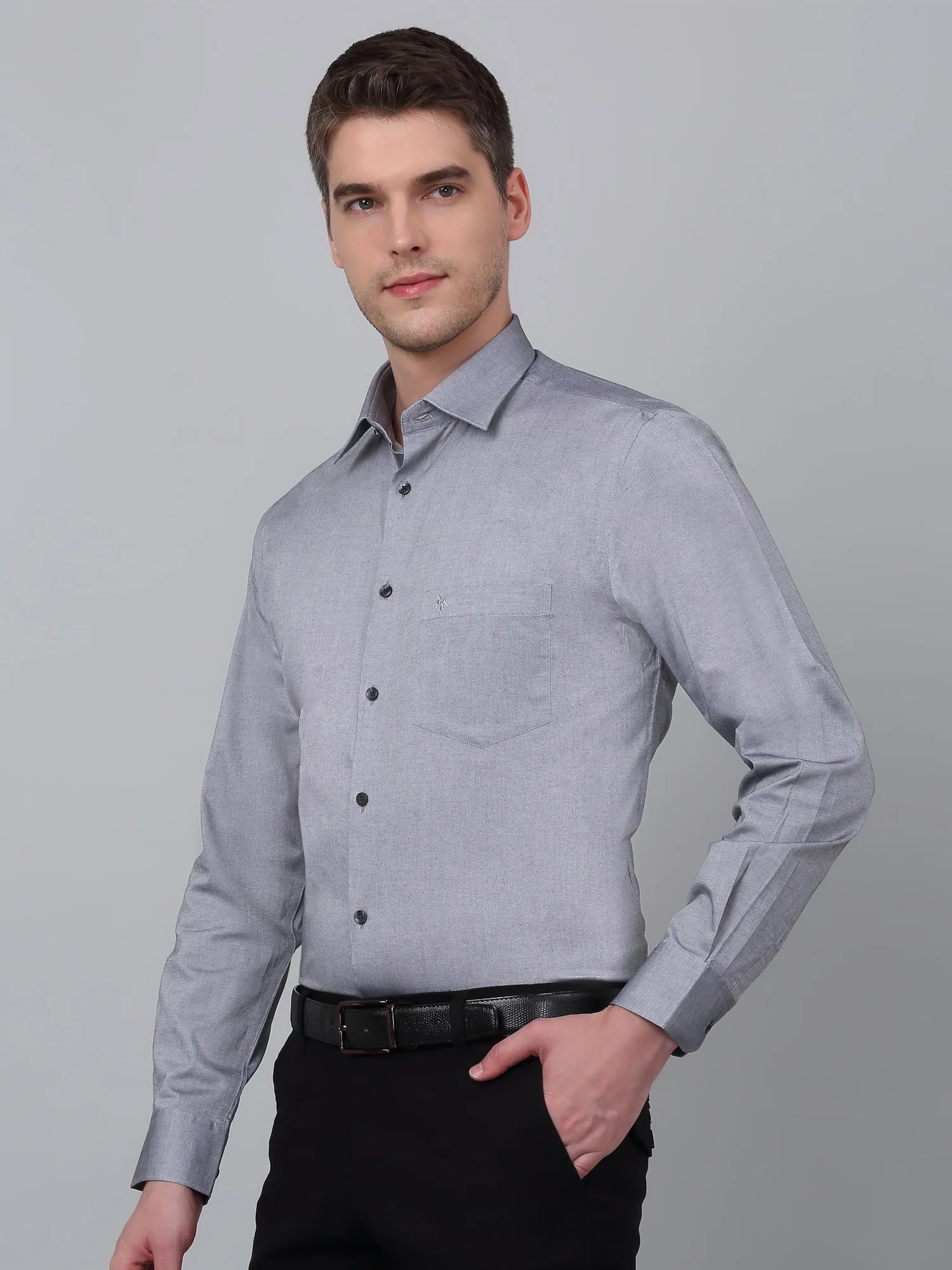 Men's Grey  Formal Plain Full Sleeve Shirt - Image 4