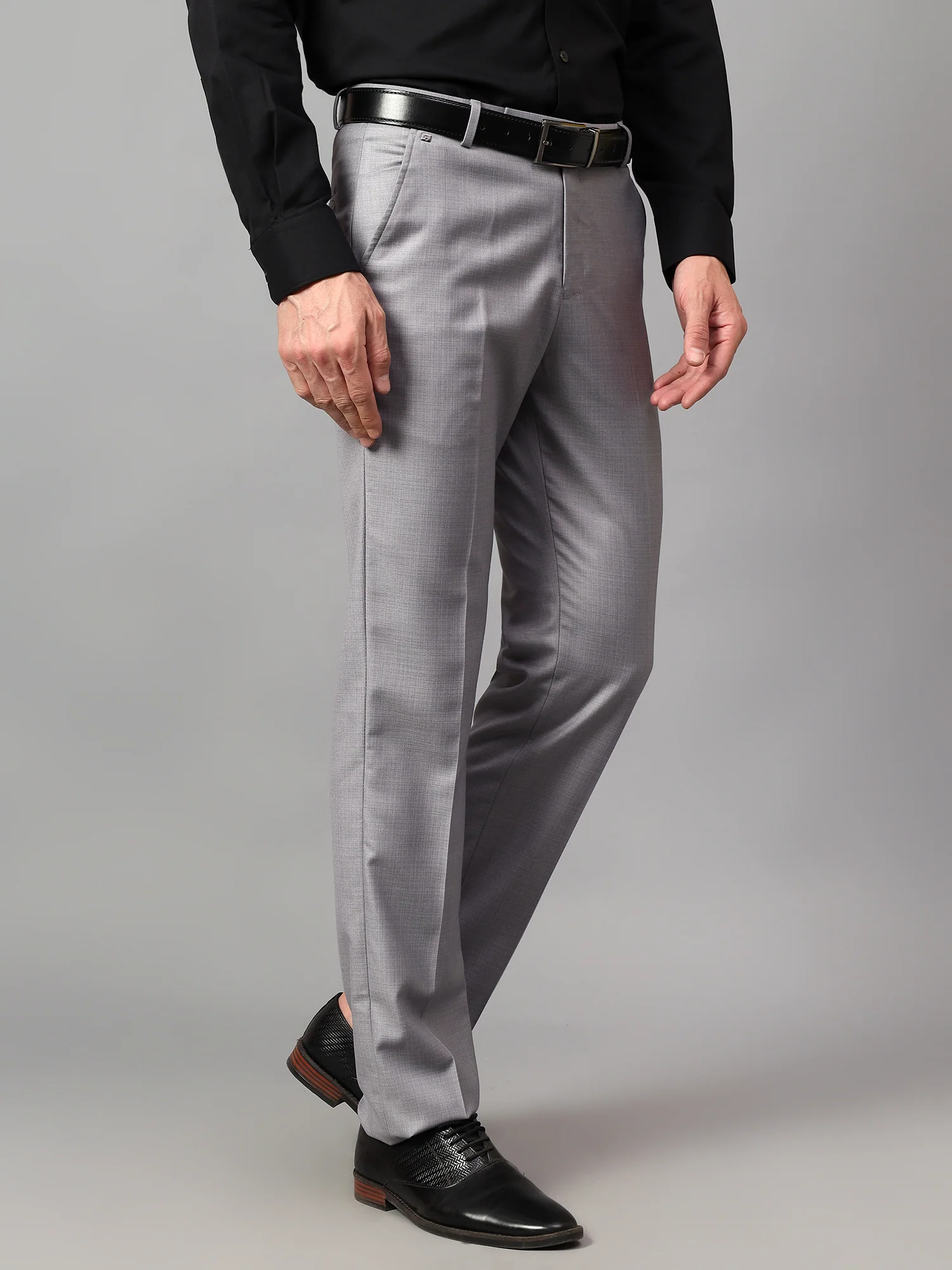 Formal Trouser for Men | Breathable & Soft with Color Fastness Regular Fit Terry Rayon Fabric Self Design Pattern Hook & Eye Closure - Image 3