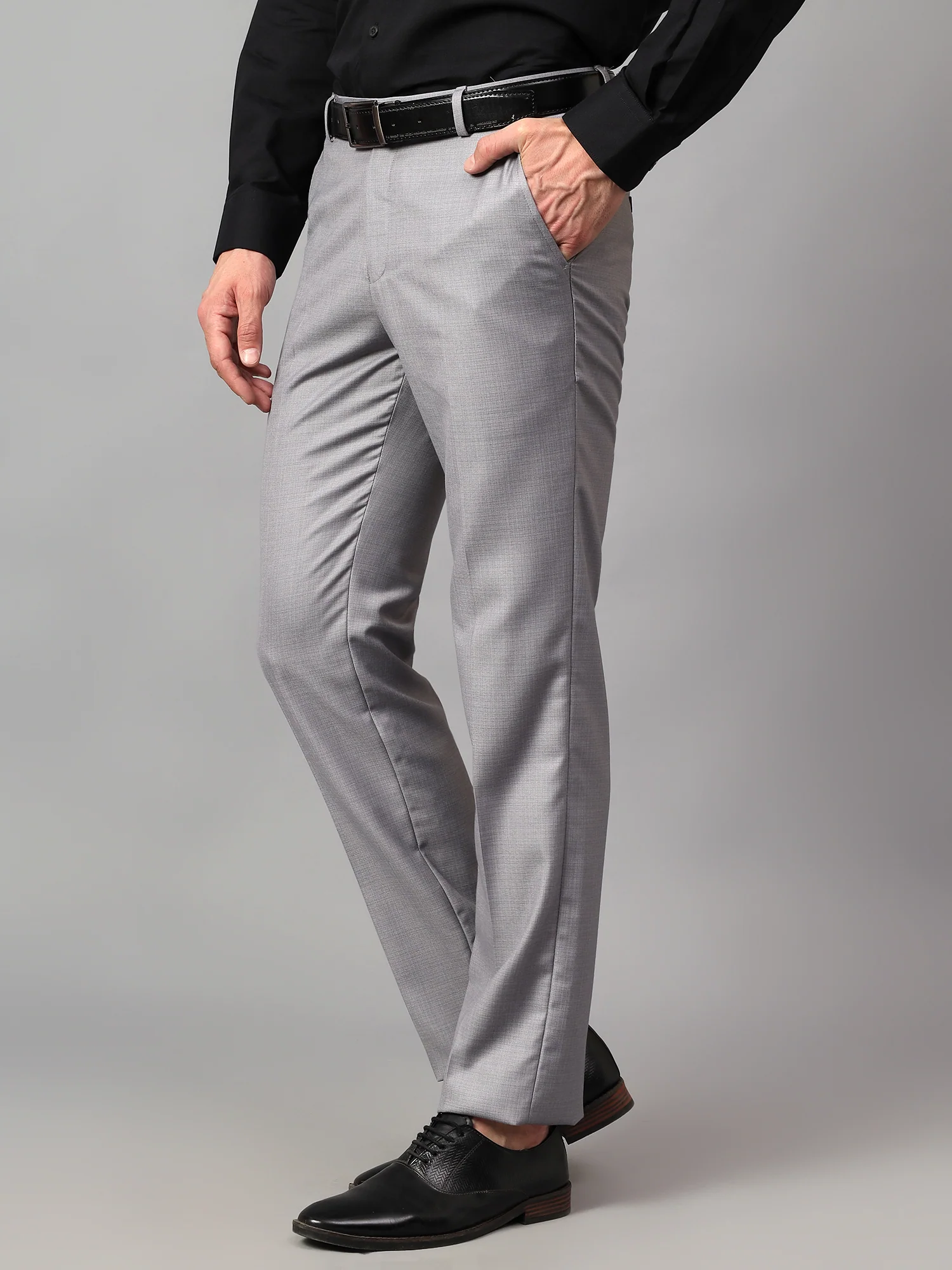 Formal Trouser for Men | Breathable & Soft with Color Fastness Regular Fit Terry Rayon Fabric Self Design Pattern Hook & Eye Closure - Image 4