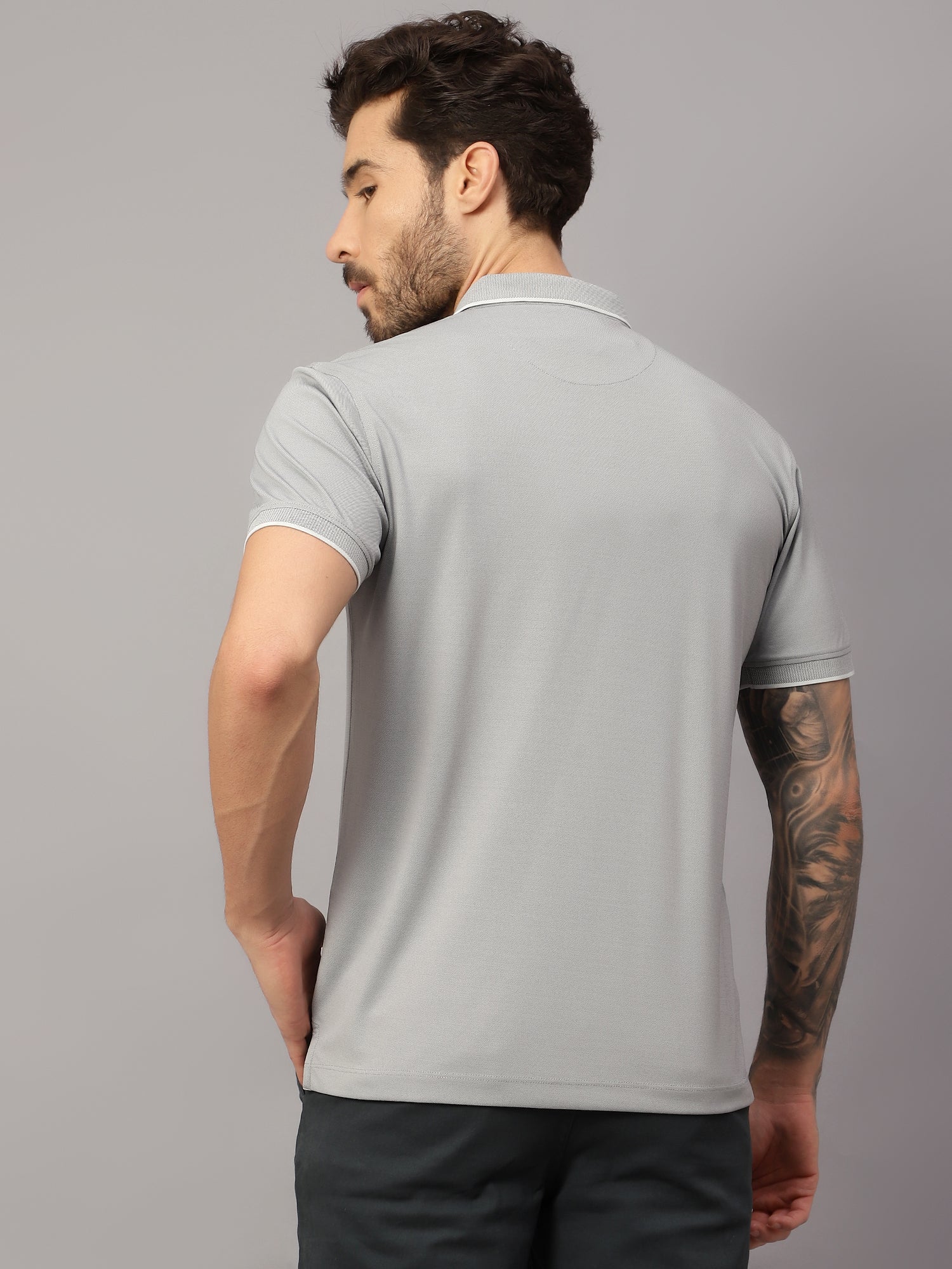 T-Shirt for Men | Breathable & Soft with Color Fastness Regular Fit Polo Neck Poly Cotton Fabric Solid Pattern - Image 2