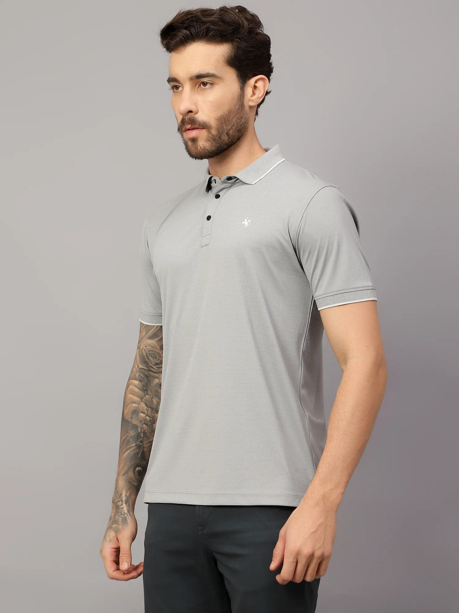 T-Shirt for Men | Breathable & Soft with Color Fastness Regular Fit Polo Neck Poly Cotton Fabric Solid Pattern - Image 3