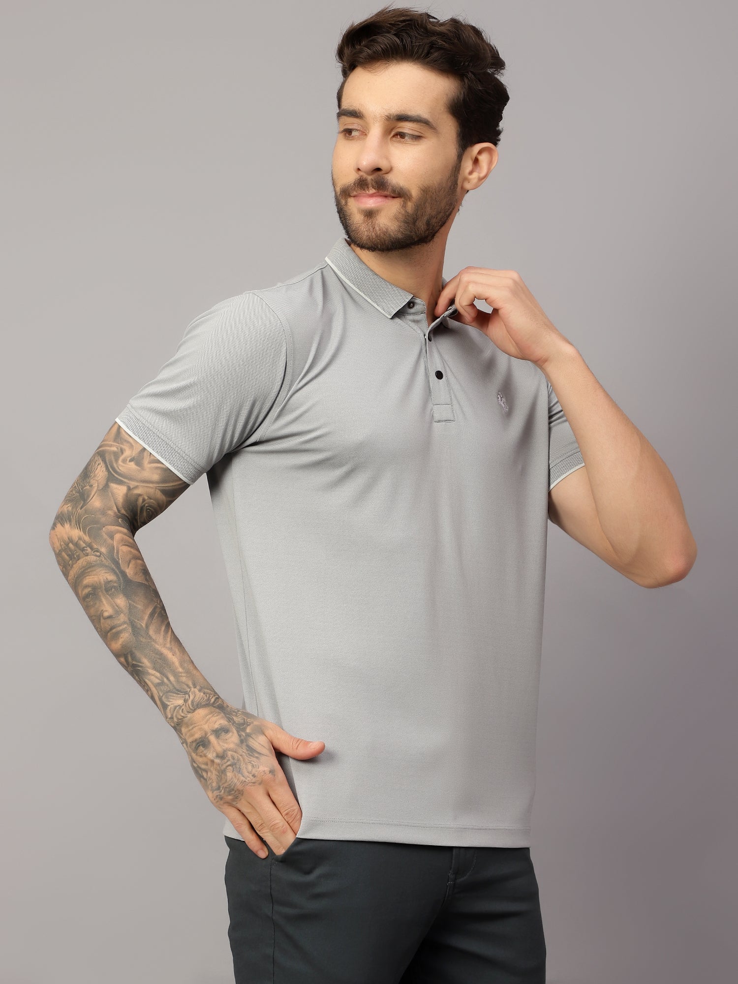 T-Shirt for Men | Breathable & Soft with Color Fastness Regular Fit Polo Neck Poly Cotton Fabric Solid Pattern - Image 4
