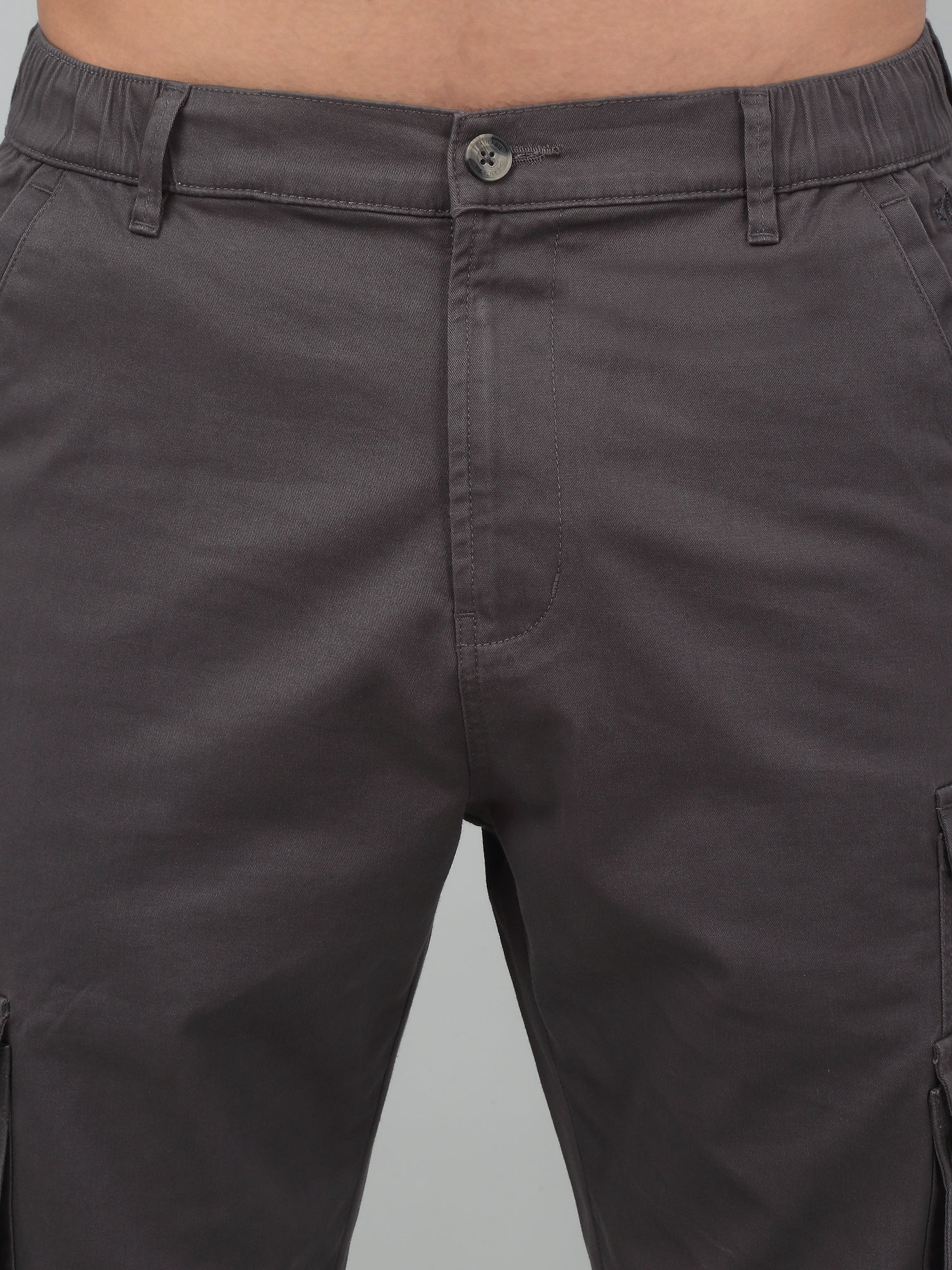 Men's Grey Solid Stretchable Cargo - Image 5