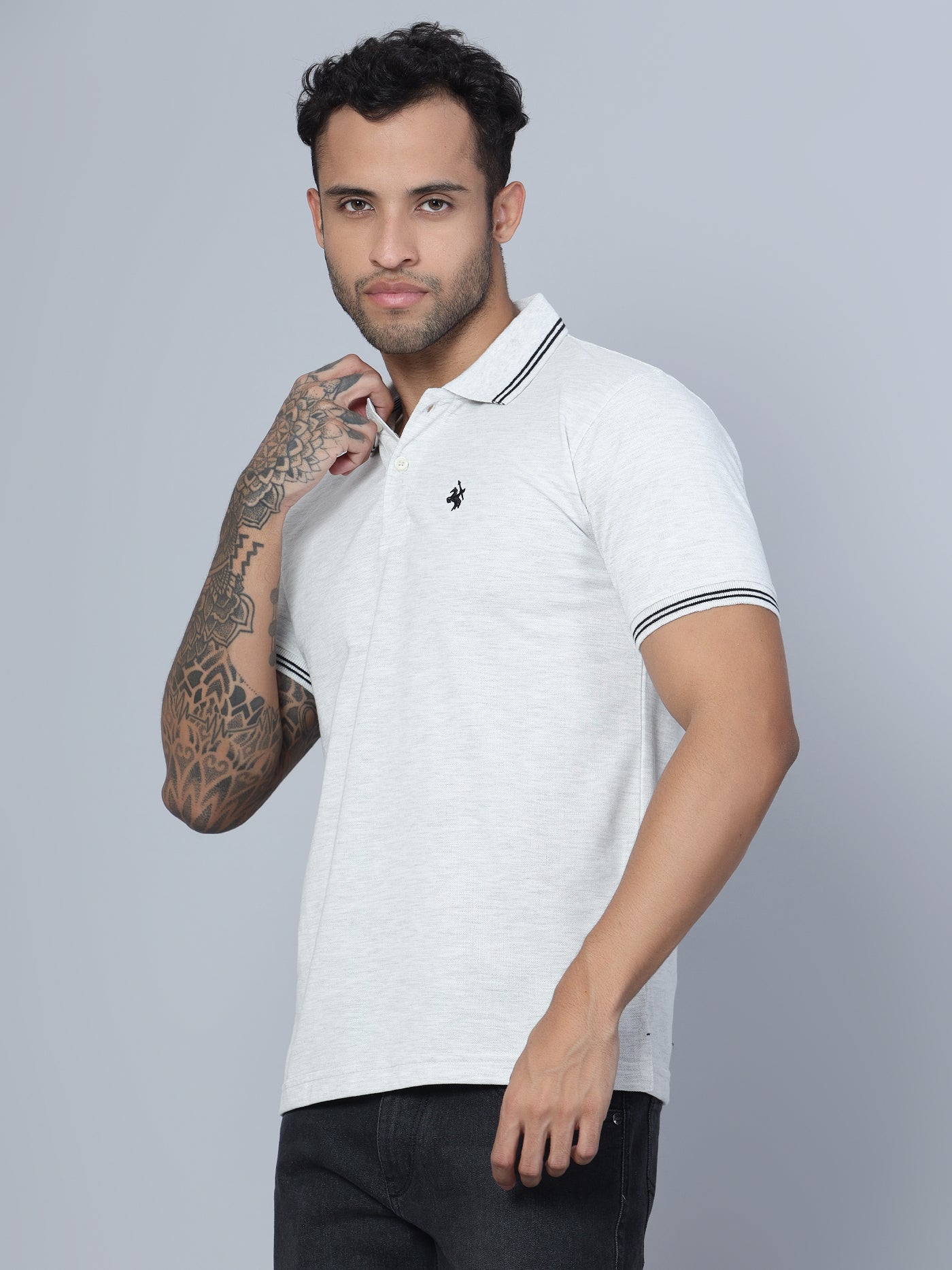 T-Shirt for Men | Breathable & Soft with Color Fastness Regular Fit Polo Neck Poly Cotton Fabric Solid Pattern - Image 2