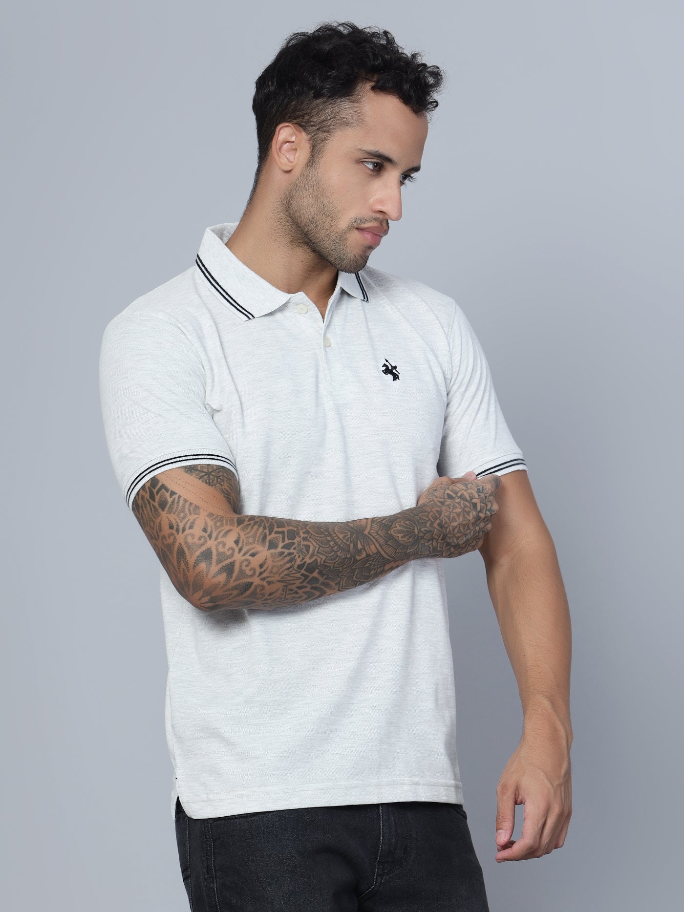 T-Shirt for Men | Breathable & Soft with Color Fastness Regular Fit Polo Neck Poly Cotton Fabric Solid Pattern - Image 3