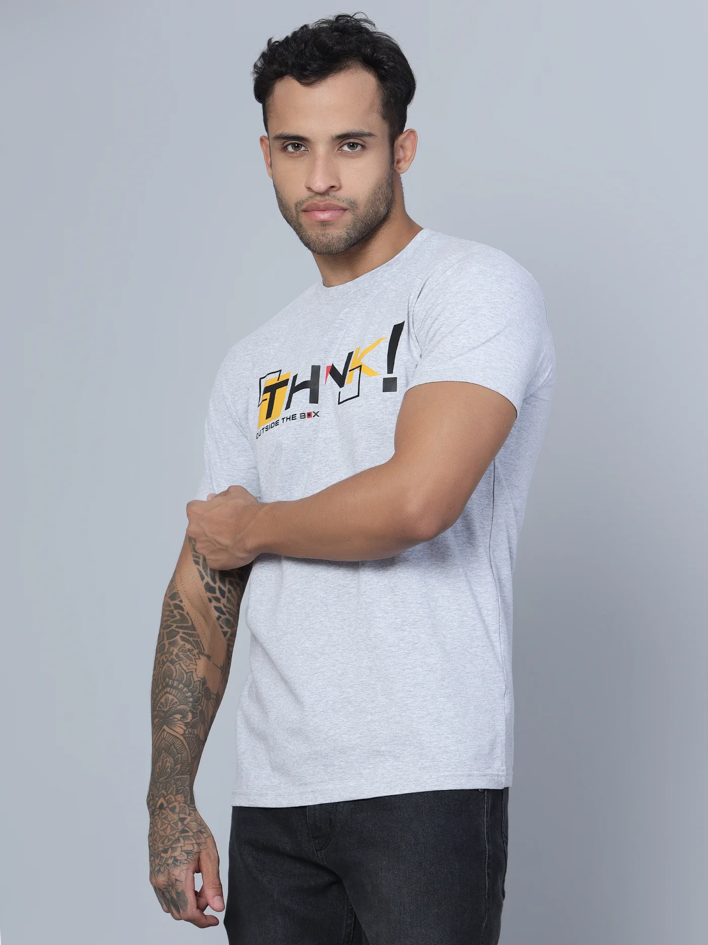 T-Shirt for Men | Breathable & Soft with Color Fastness Regular Fit Round Neck Cotton Blend Fabric Printed Pattern - Image 2