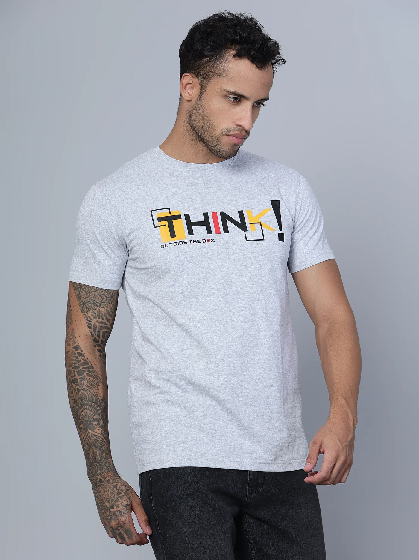 T-Shirt for Men | Breathable & Soft with Color Fastness Regular Fit Round Neck Cotton Blend Fabric Printed Pattern - Image 3