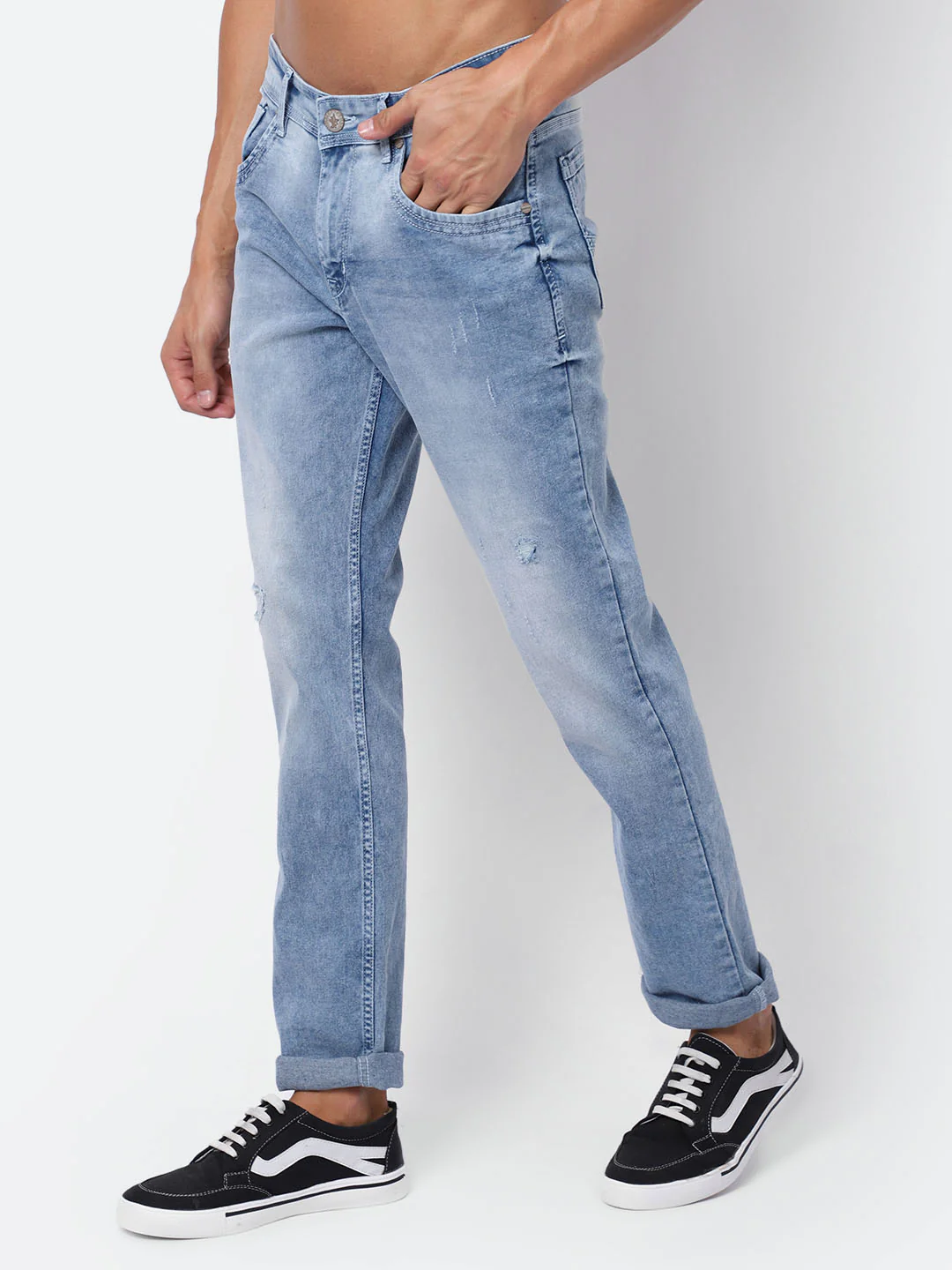 Denim Jeans for Men l Breathable & Soft with Color Fastness Ultra Narrow Fit Cotton Fabric Solid Pattern Button Closure - Image 2