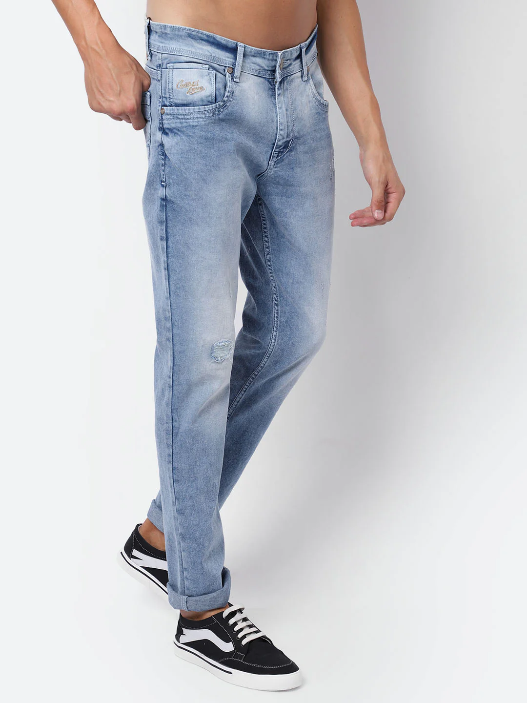 Denim Jeans for Men l Breathable & Soft with Color Fastness Ultra Narrow Fit Cotton Fabric Solid Pattern Button Closure - Image 3