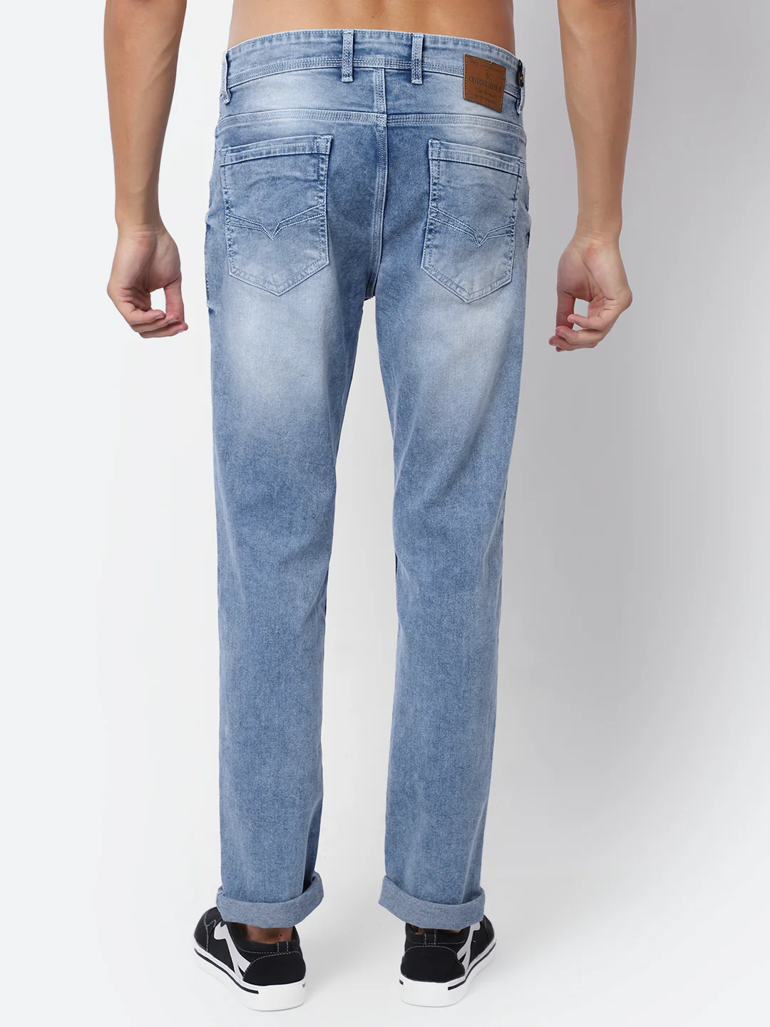 Denim Jeans for Men l Breathable & Soft with Color Fastness Ultra Narrow Fit Cotton Fabric Solid Pattern Button Closure - Image 4