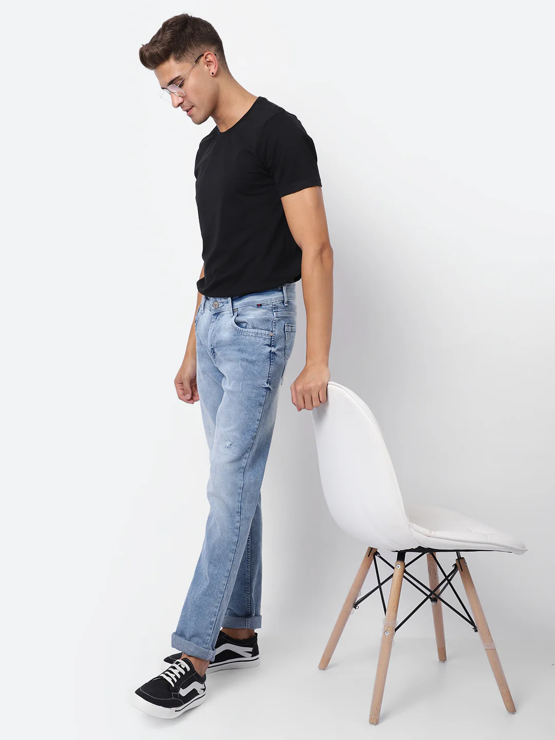 Denim Jeans for Men l Breathable & Soft with Color Fastness Ultra Narrow Fit Cotton Fabric Solid Pattern Button Closure - Image 5