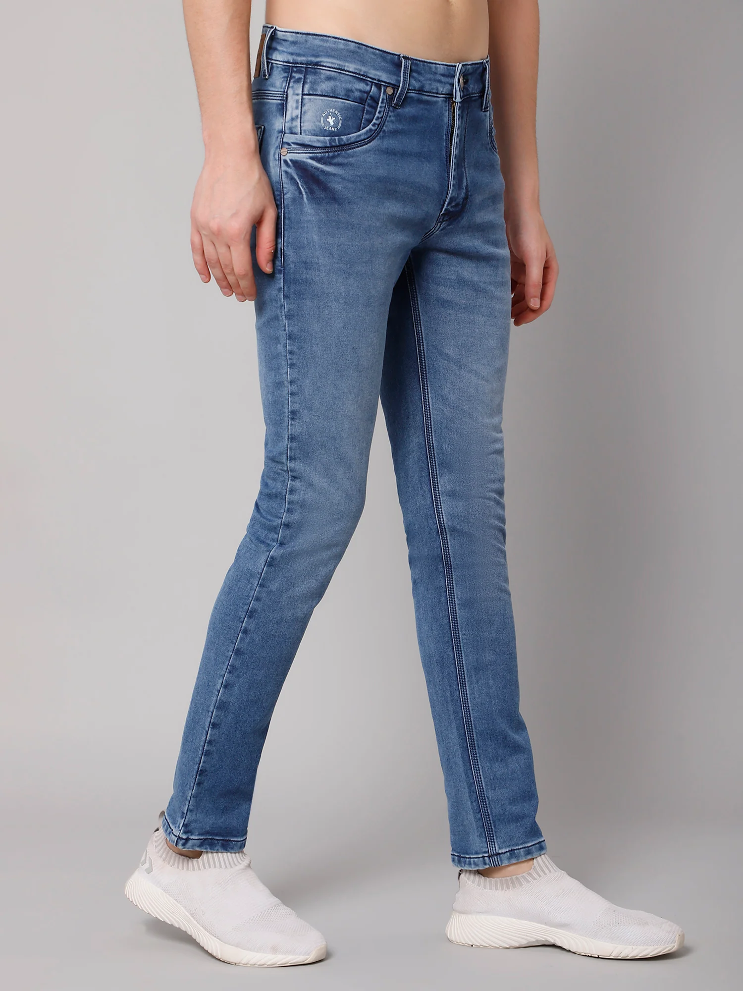 Denim Jeans for Men l Breathable & Soft with Color Fastness Ultra Narrow Fit Cotton Fabric Solid Pattern Button Closure - Image 2
