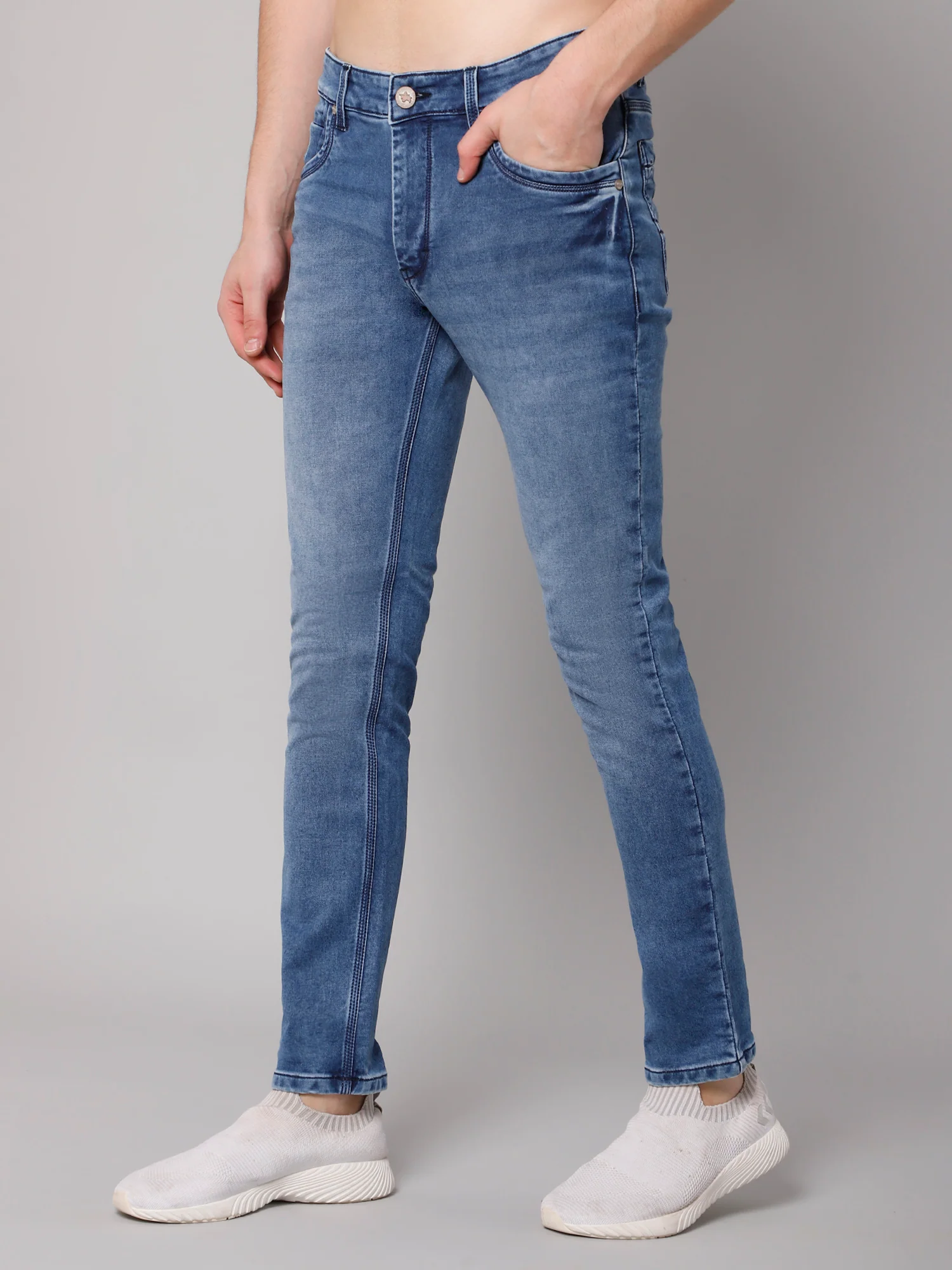 Denim Jeans for Men l Breathable & Soft with Color Fastness Ultra Narrow Fit Cotton Fabric Solid Pattern Button Closure - Image 3