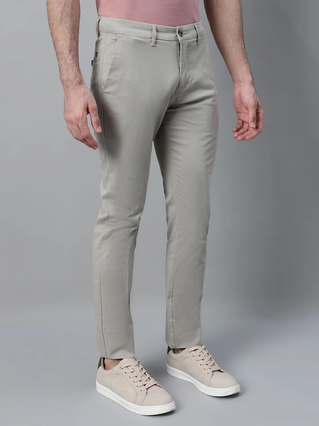 Men's Ivory Self Design Non-Pleated Stretchable Casual Trouser - Image 4