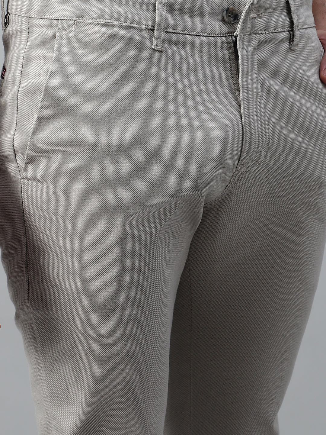 Men's Ivory Self Design Non-Pleated Stretchable Casual Trouser - Image 5
