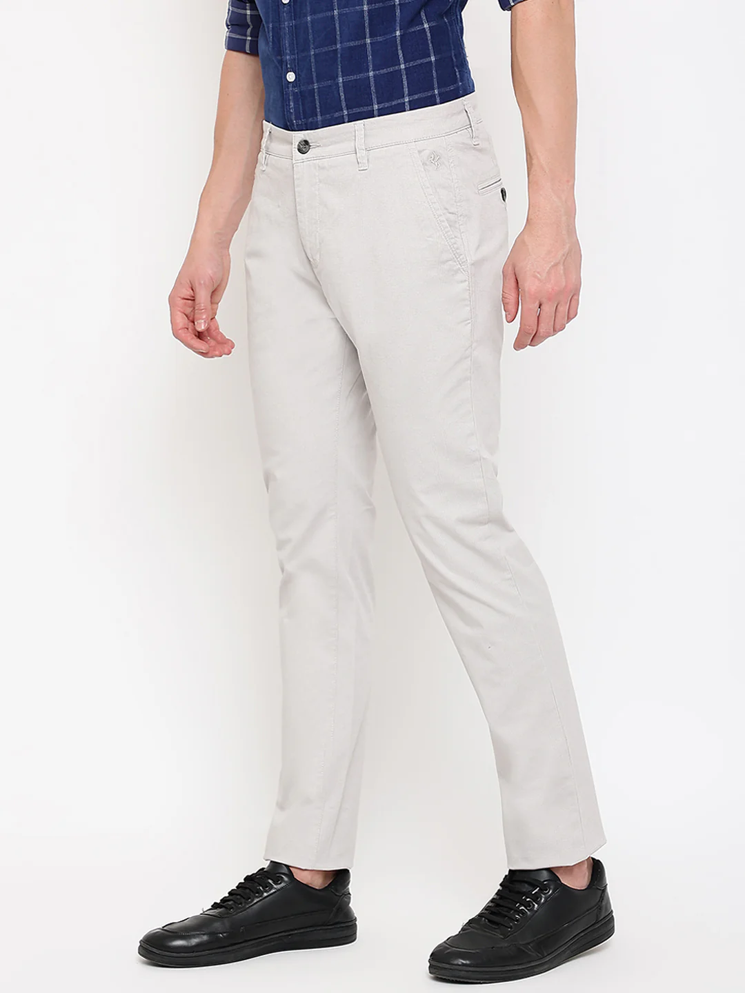 Men's Casual Flat front Ivory Checks Trousers - Image 2