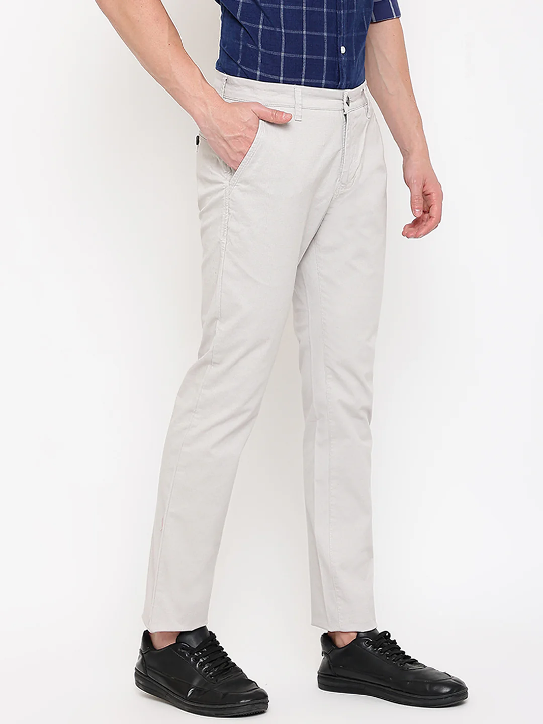 Men's Casual Flat front Ivory Checks Trousers - Image 3