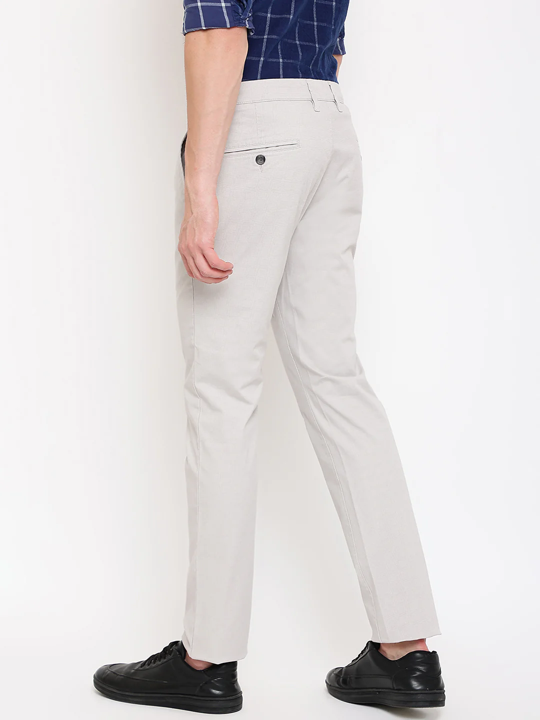 Men's Casual Flat front Ivory Checks Trousers - Image 4